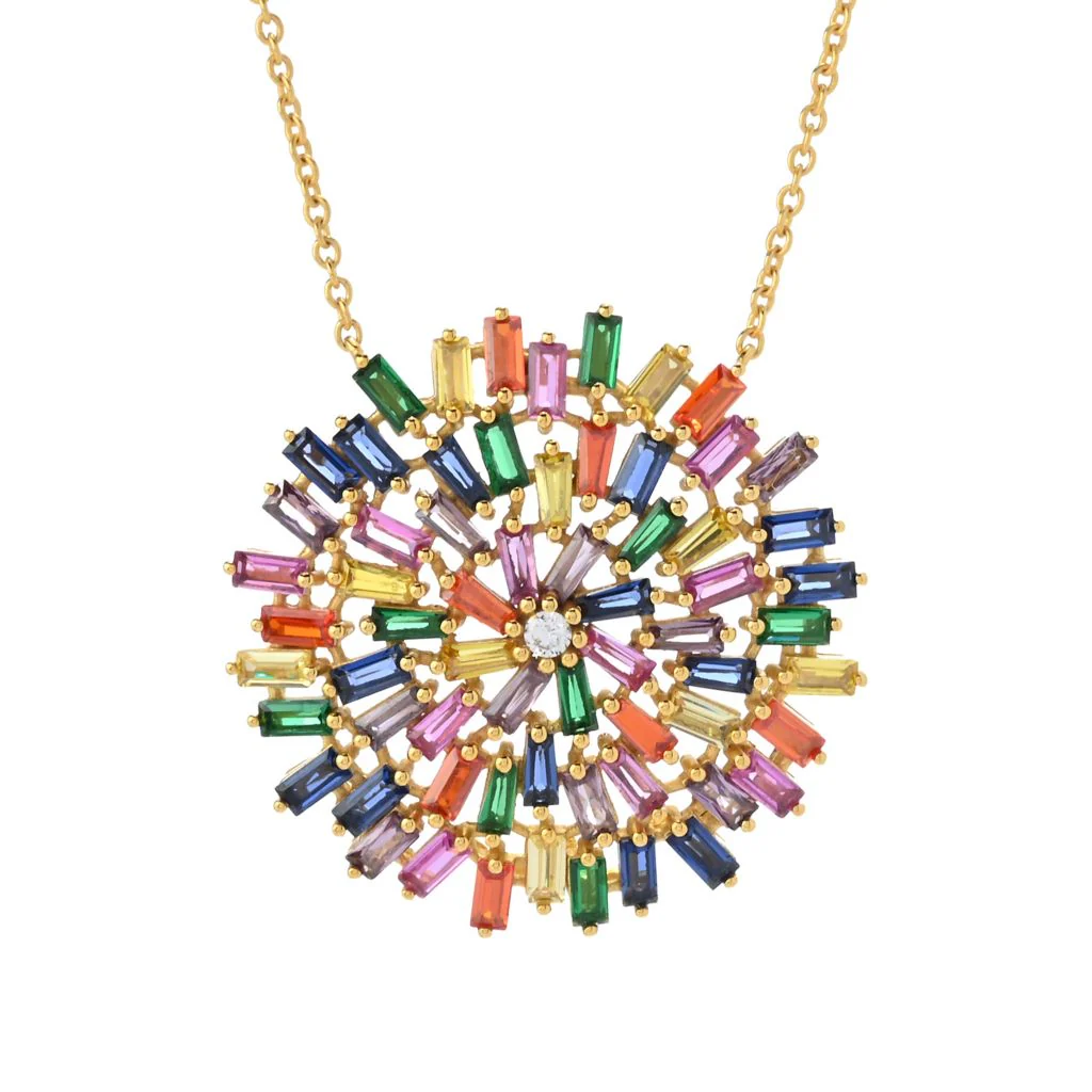 "Color Crush" Gold or Platinum Plated Simulated Gemstone Pendant w/ Chain - Image 4