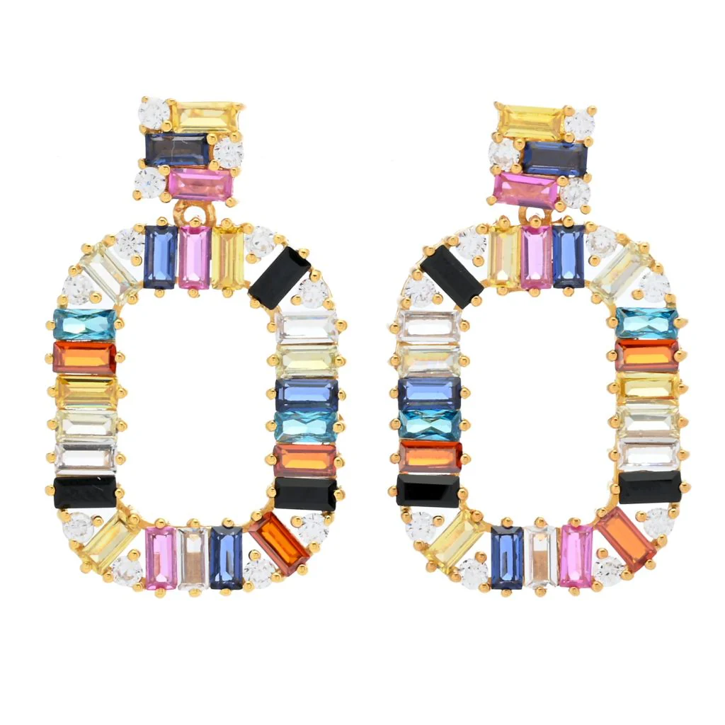 "Color Crush" Simulated Gem Baguette Open Drop Earrings - Image 3