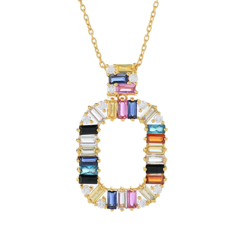 "Color Crush" Simulated Gem Baguette Open Pendant w/ Chain - Image 3