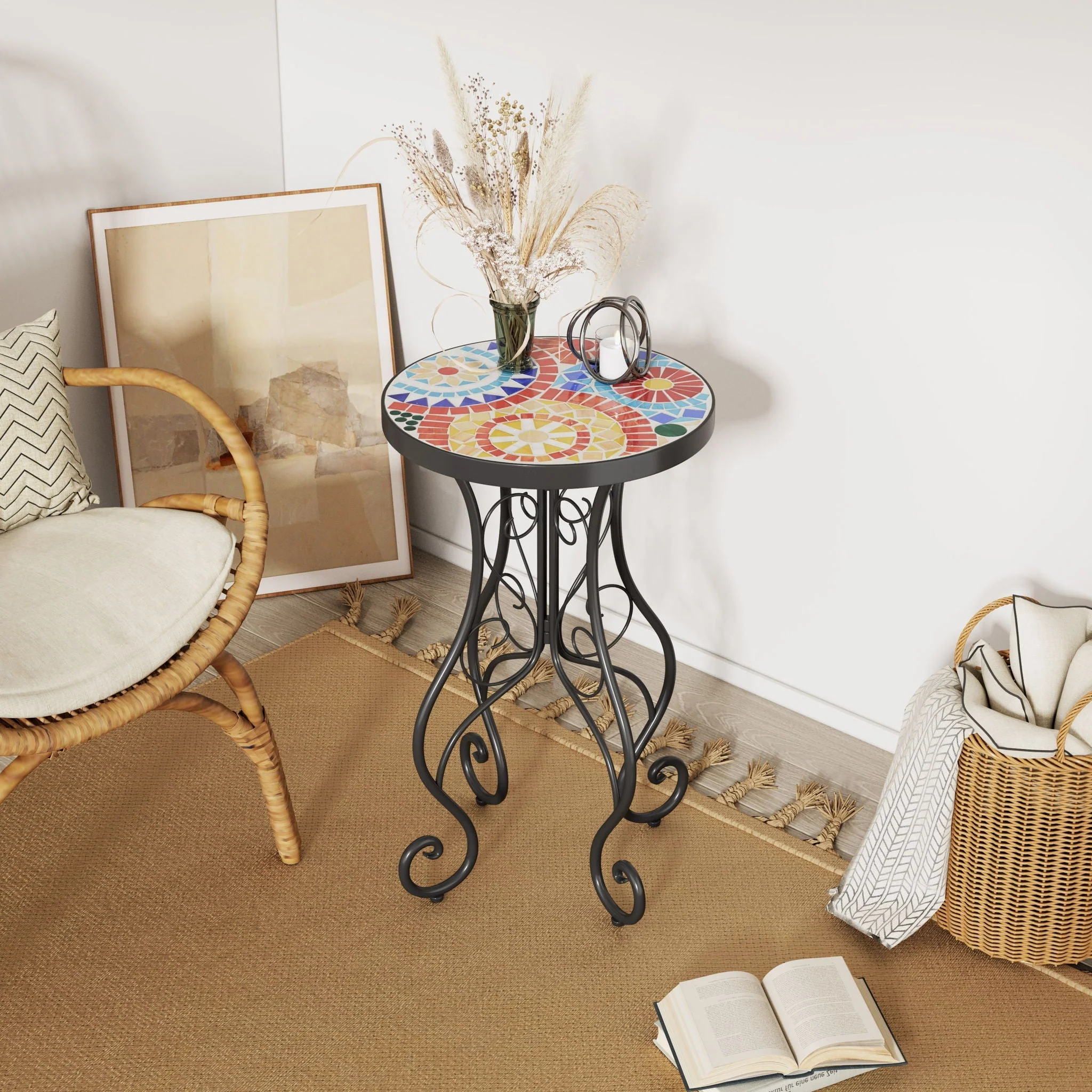 Colorful Outdoor Side Table With Ceramic Tile Top - Image 3