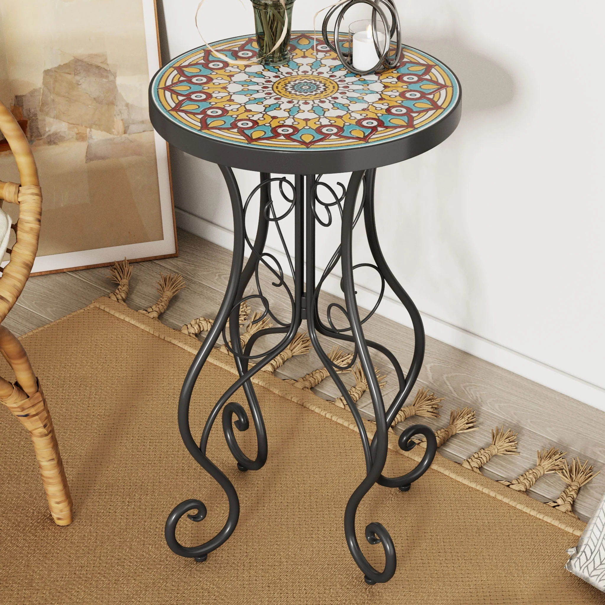 Colorful Outdoor Side Table With Ceramic Tile Top - Image 6