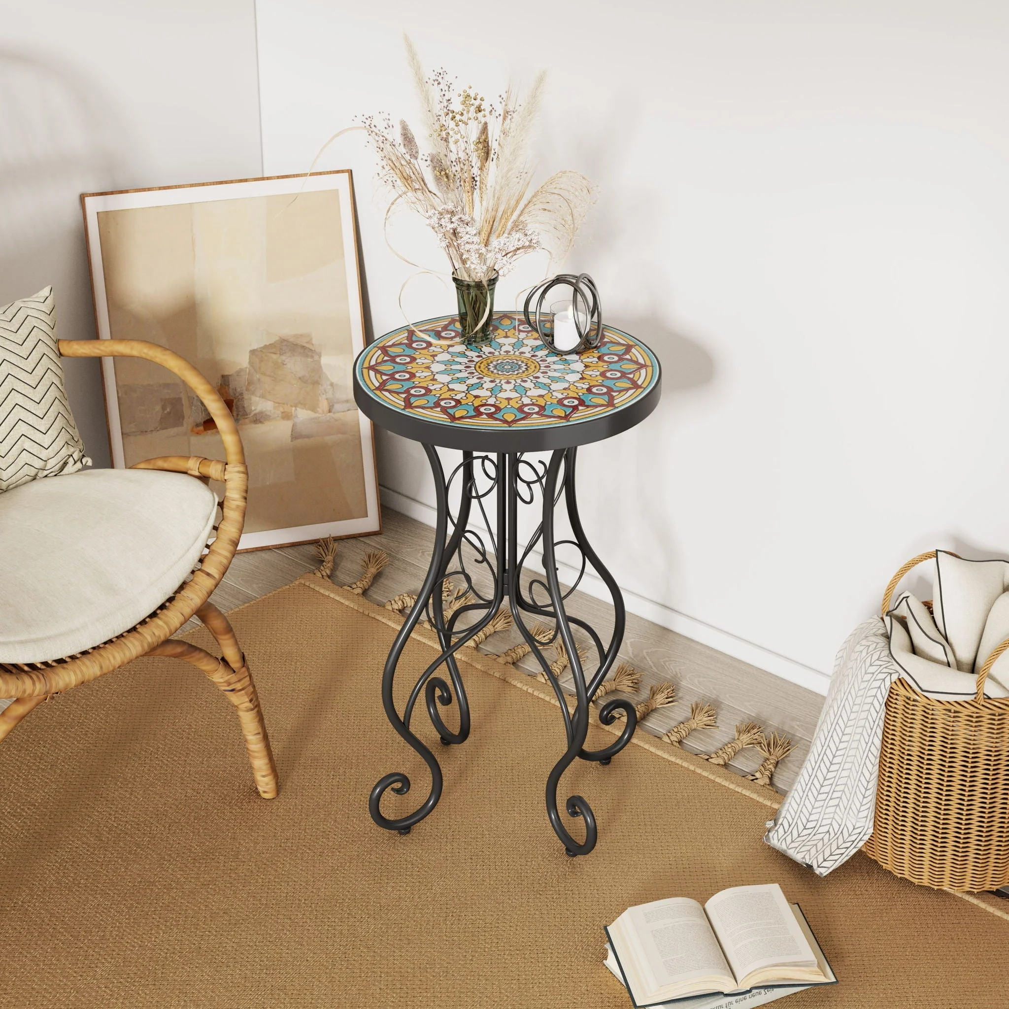 Colorful Outdoor Side Table With Ceramic Tile Top - Image 7