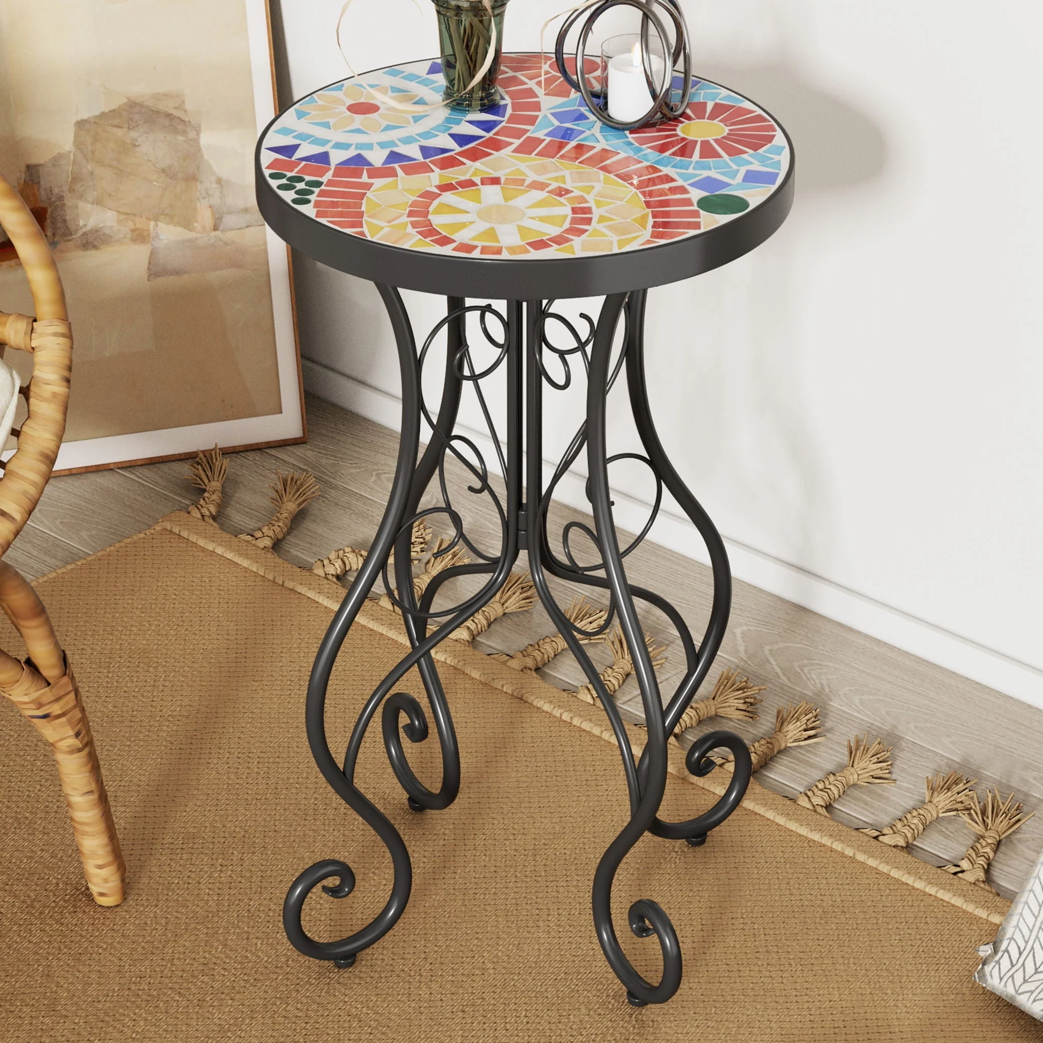 Colorful Outdoor Side Table With Ceramic Tile Top - Image 8