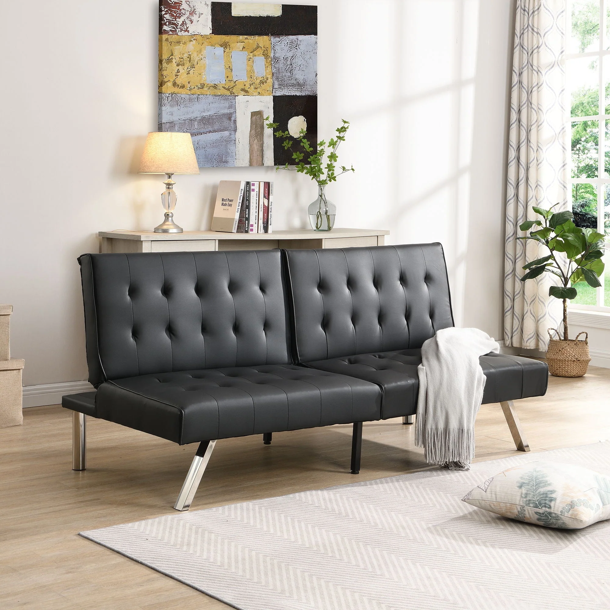 Comfortable Futon Sofa Bed - Black - Image 3