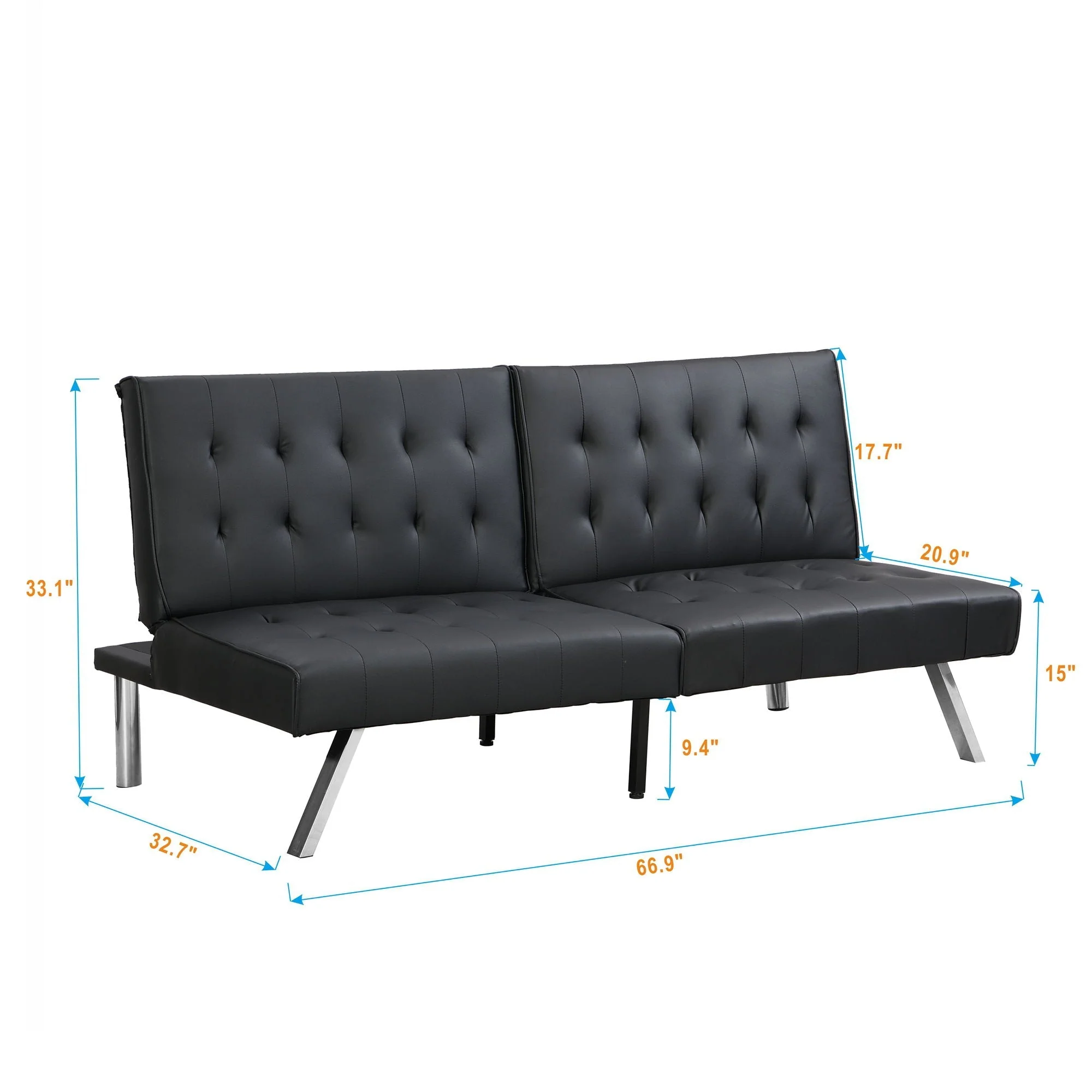 Comfortable Futon Sofa Bed - Black - Image 4