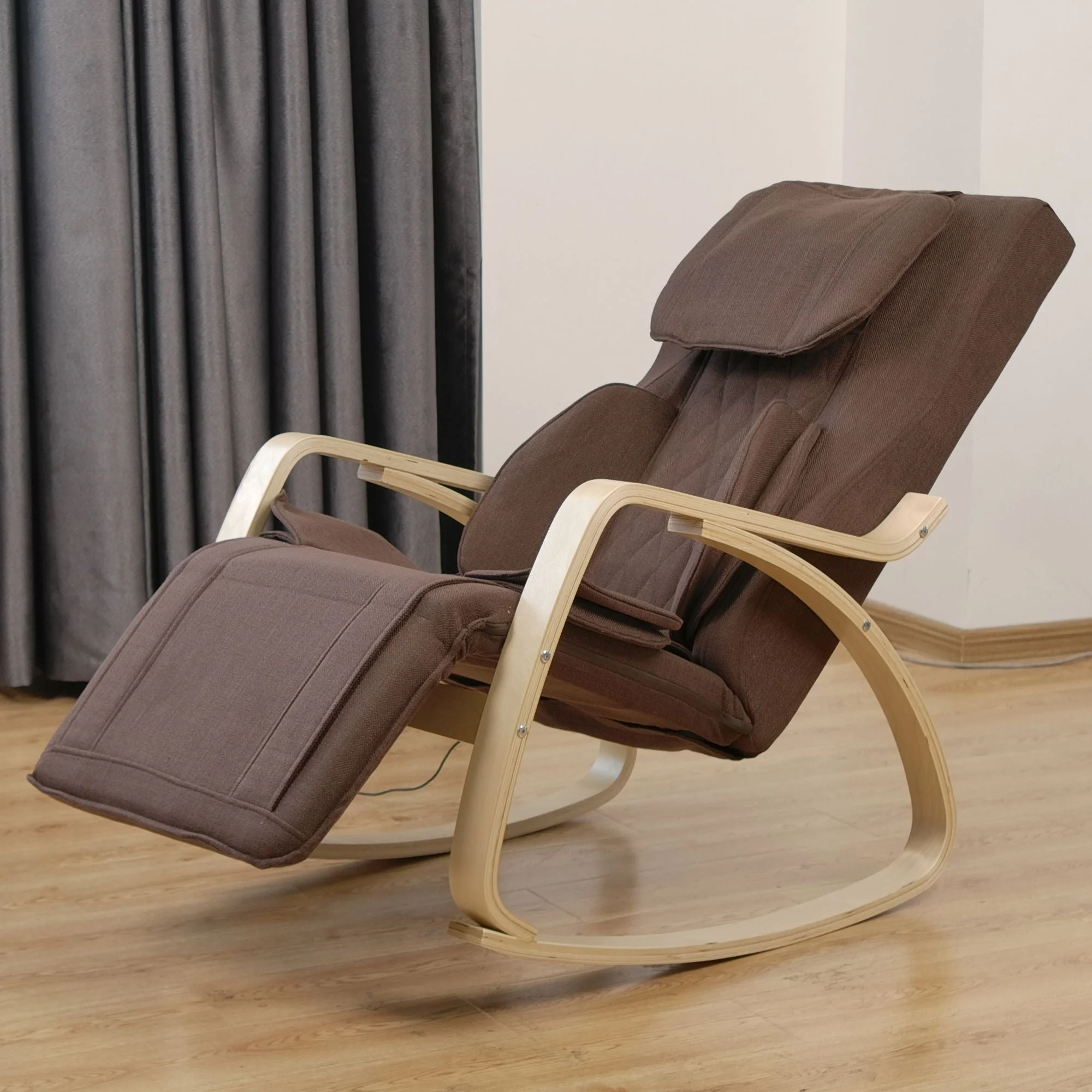 Comfortable Relax Rocking Chair With Full Massage Function Cotton Fabric Air Pressure - Brown - Image 2