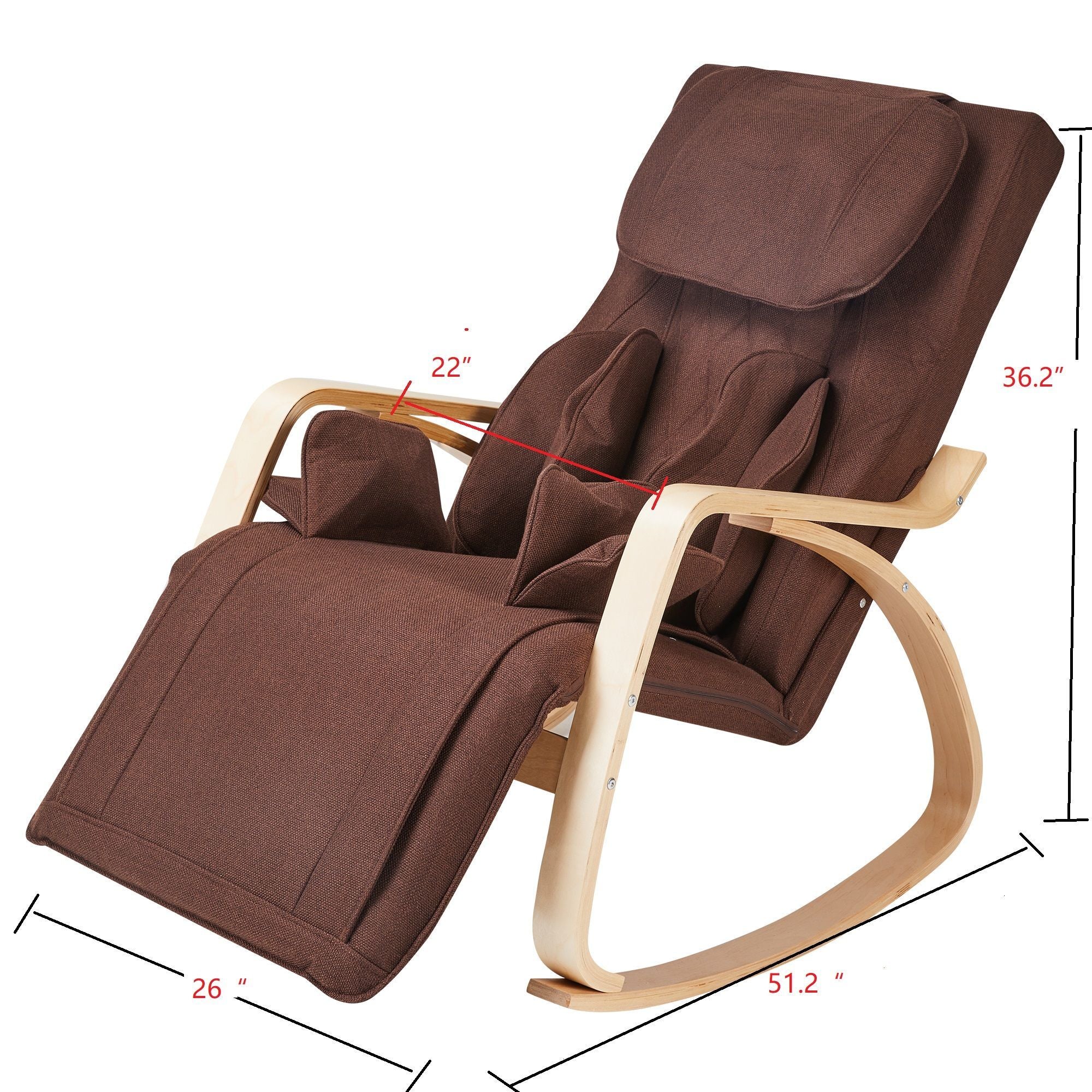 Comfortable Relax Rocking Chair With Full Massage Function Cotton Fabric Air Pressure - Brown - Image 3