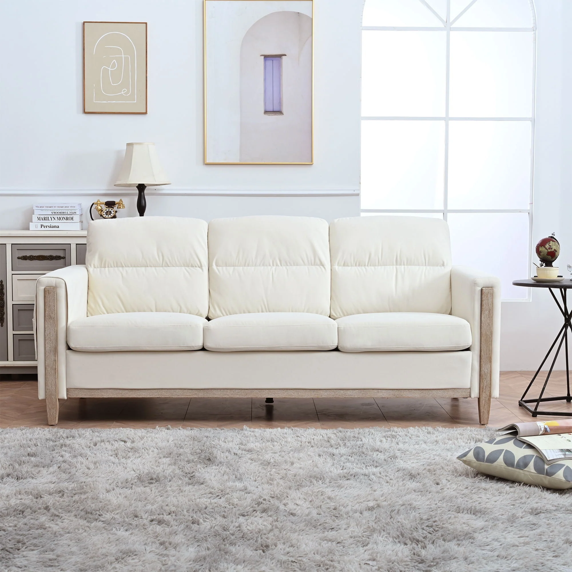 Comfortable Solid Wood Three-Seater Sofa, Soft Cushions, Durable And Long-Lasting, 79.5" Sofa Couch For Living Room - Image 3