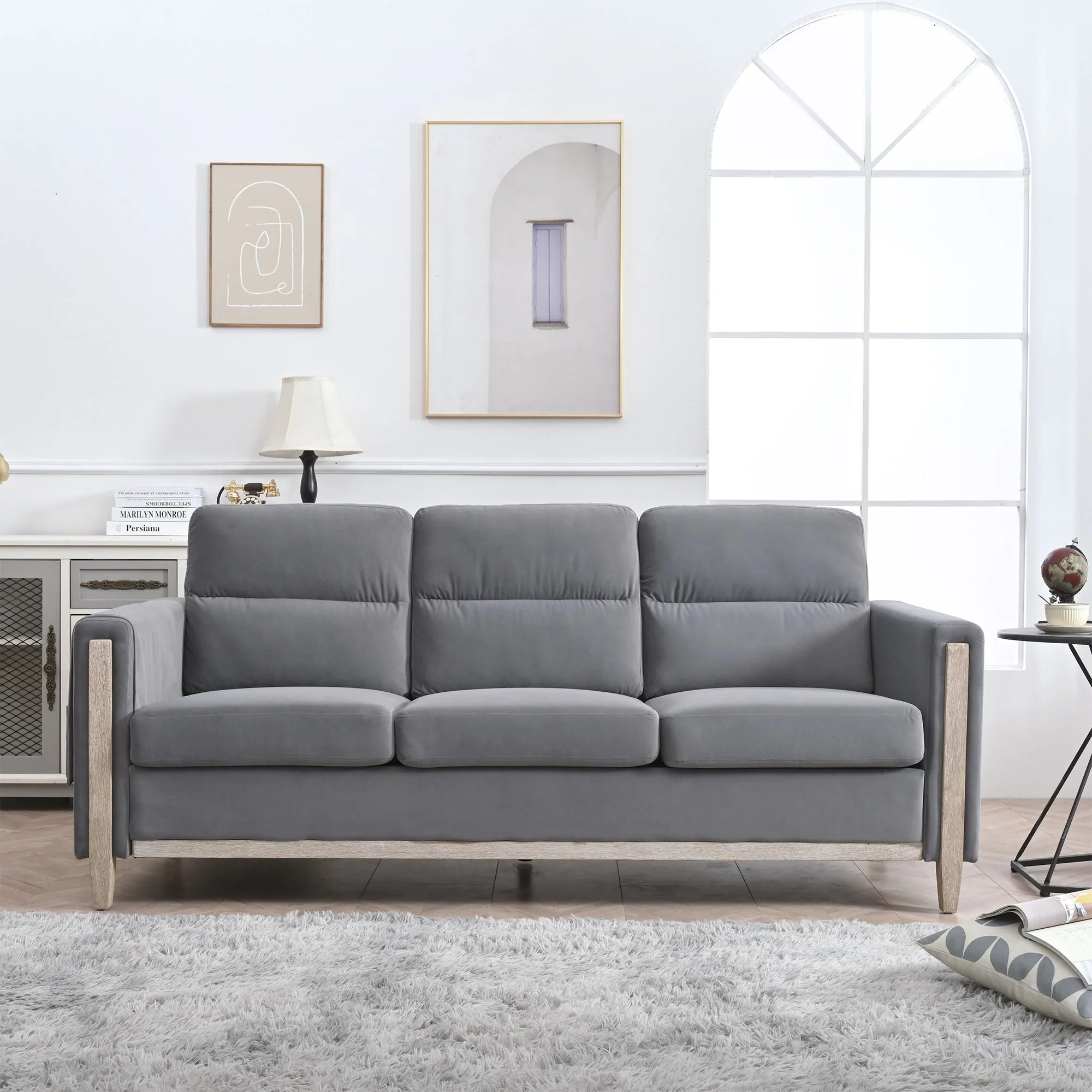 Comfortable Solid Wood Three-Seater Sofa, Soft Cushions, Durable And Long-Lasting, 79.5" Sofa Couch For Living Room - Image 4
