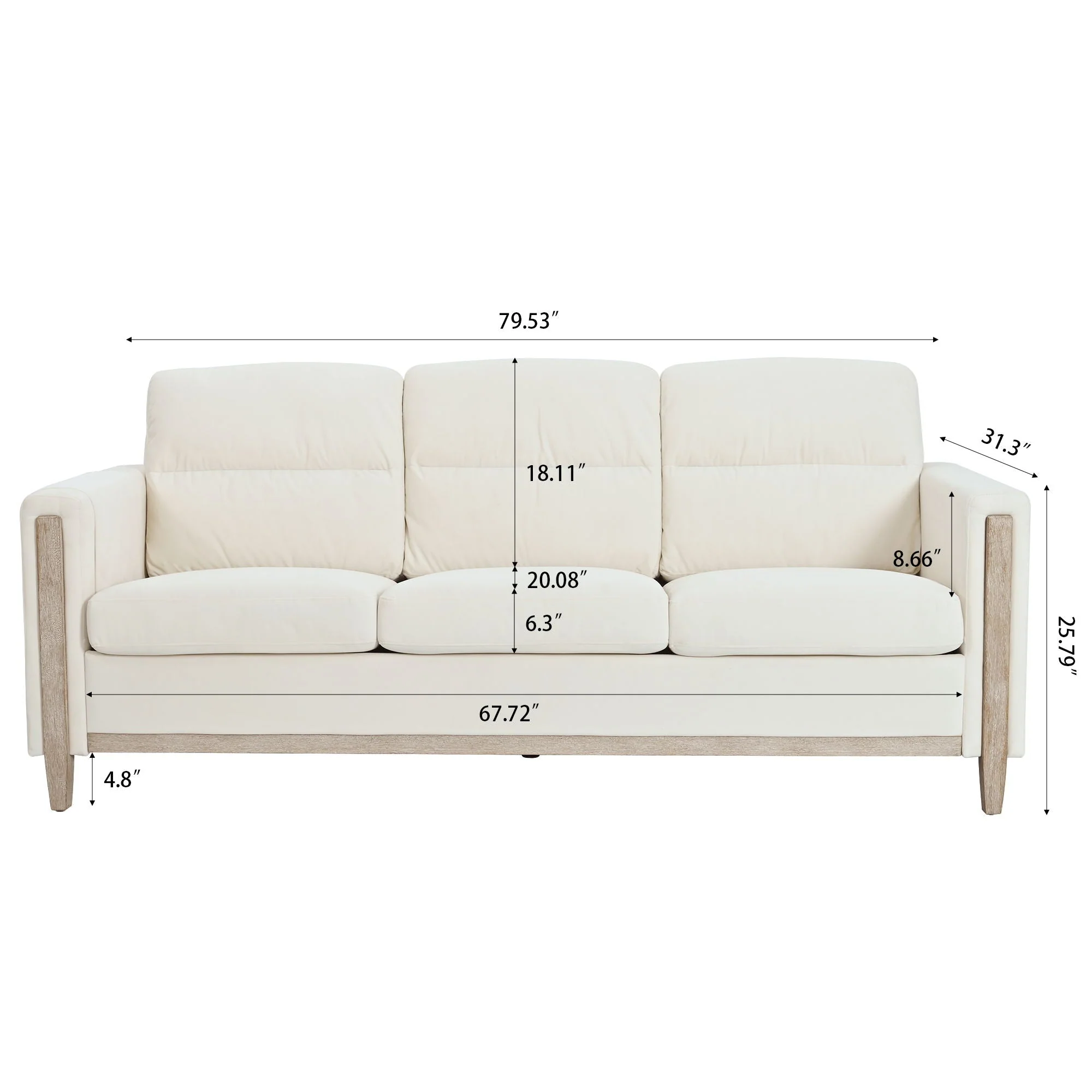 Comfortable Solid Wood Three-Seater Sofa, Soft Cushions, Durable And Long-Lasting, 79.5" Sofa Couch For Living Room - Image 6