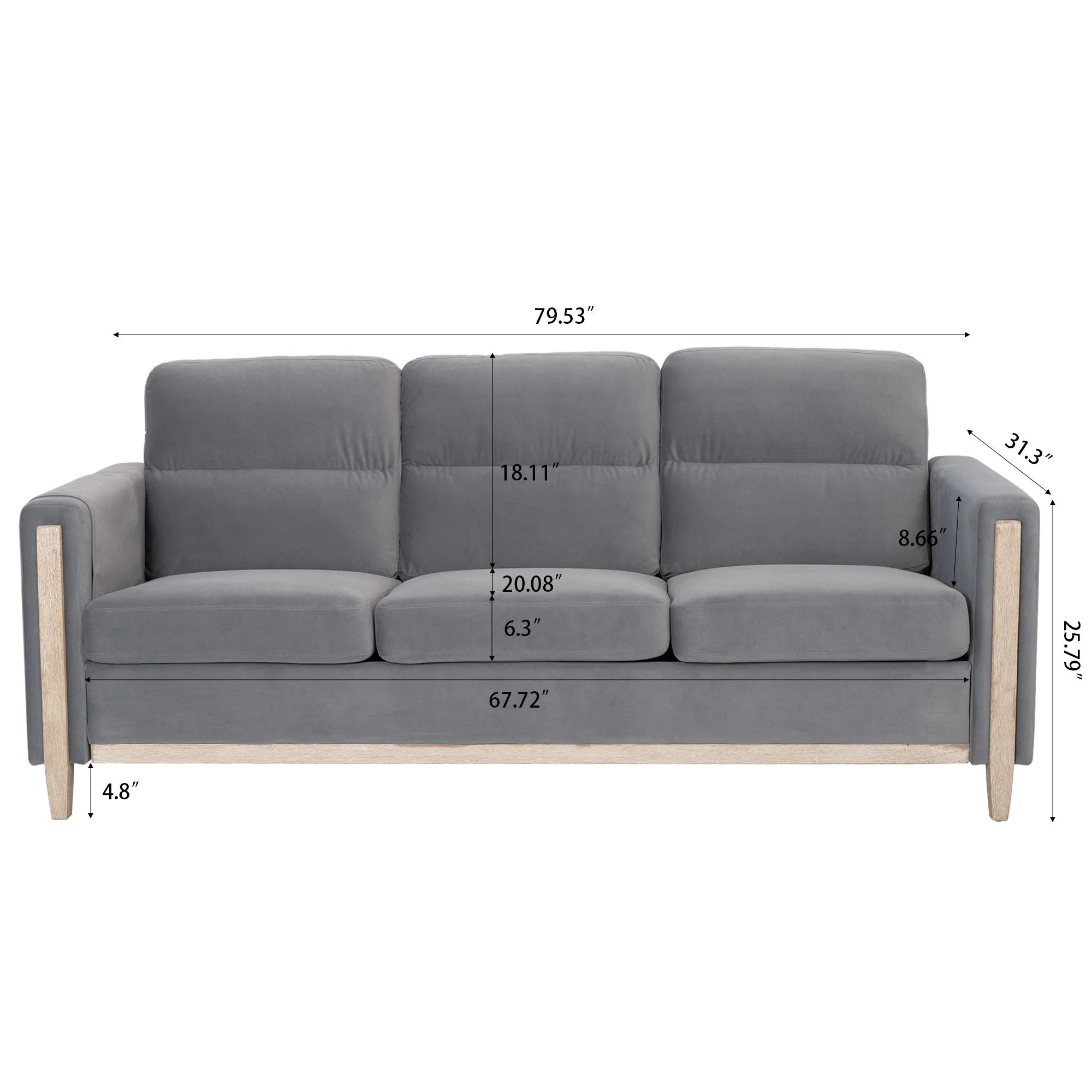 Comfortable Solid Wood Three-Seater Sofa, Soft Cushions, Durable And Long-Lasting, 79.5" Sofa Couch For Living Room - Image 7