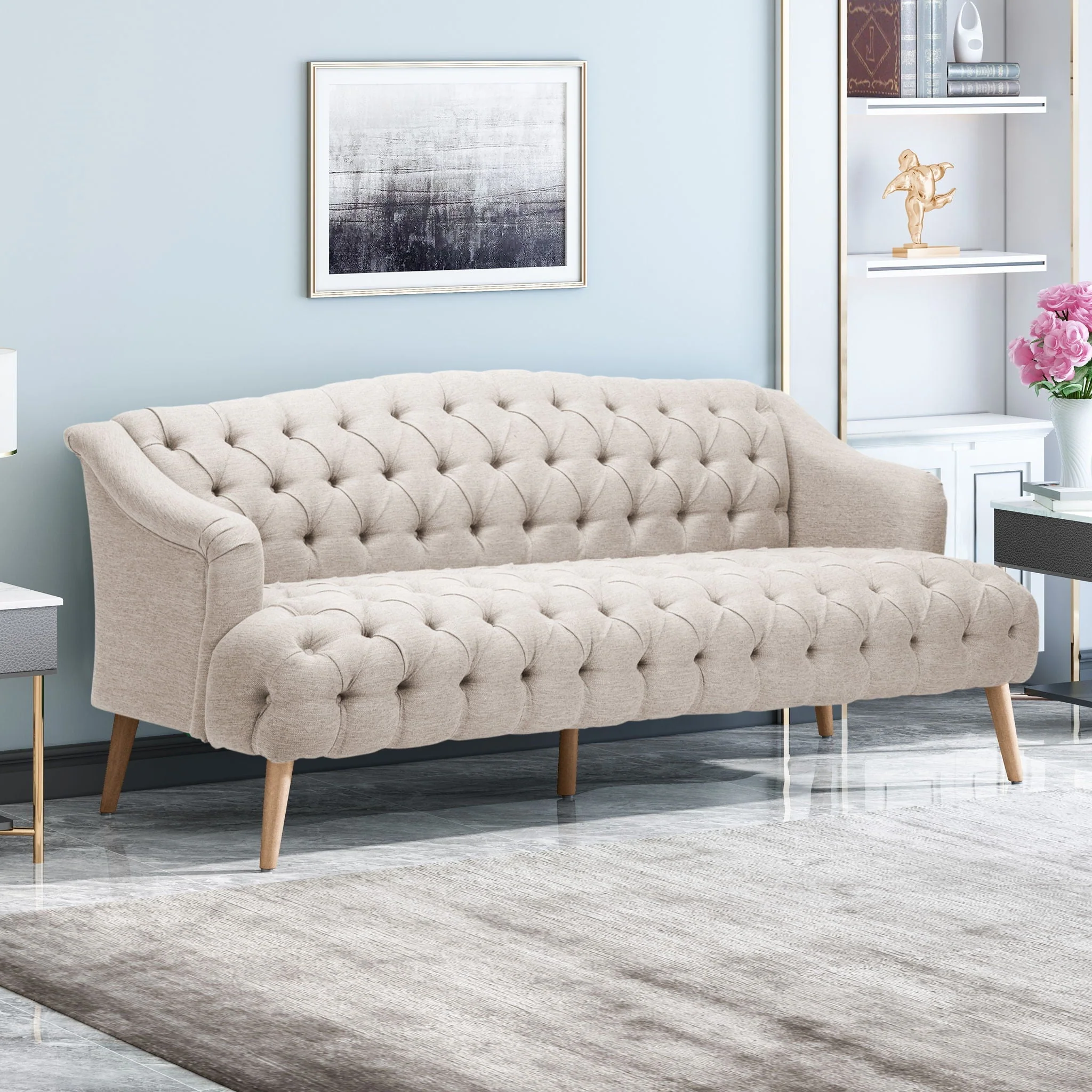Comfy 3 Seat Sofa With Wooden Legs, For Living Room And Study - Image 10