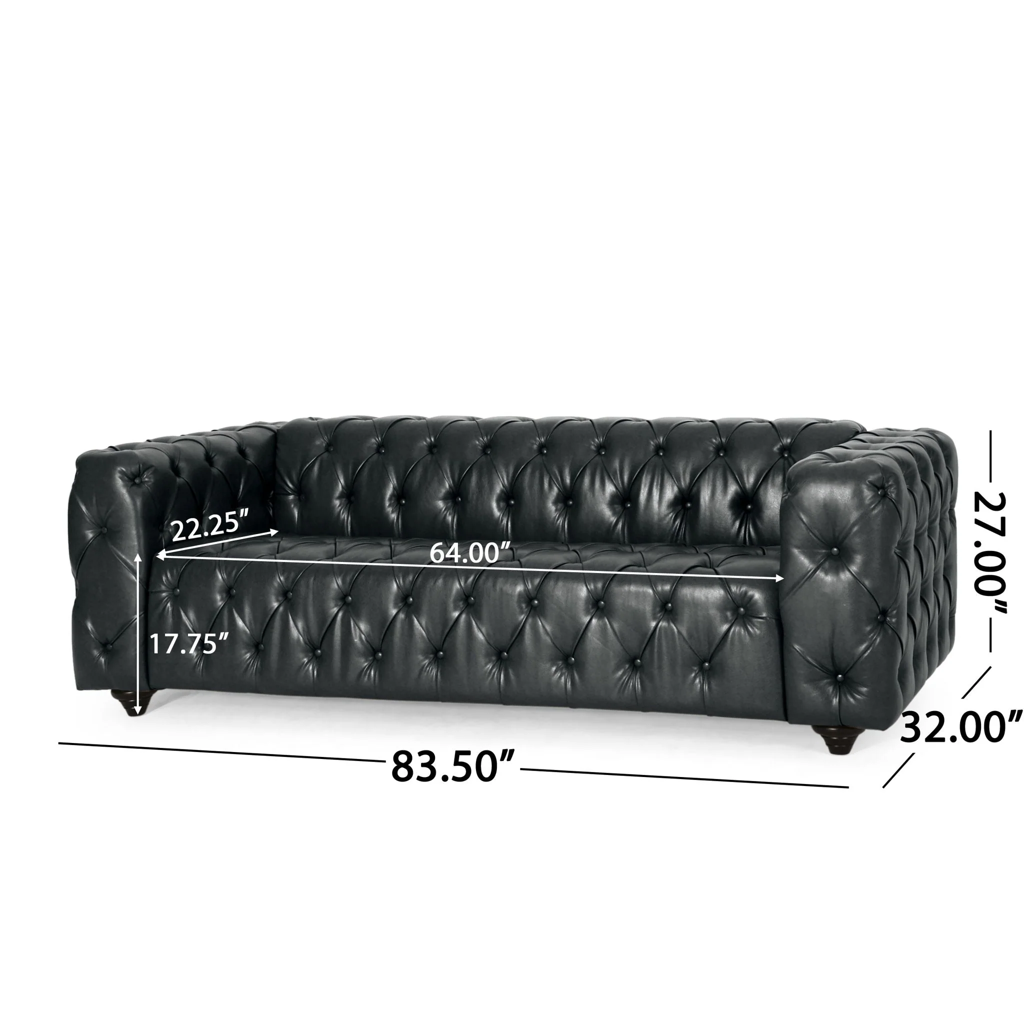 Comfy 3 Seat Sofa with Wooden Legs for Living Room and Study - Black - Image 3