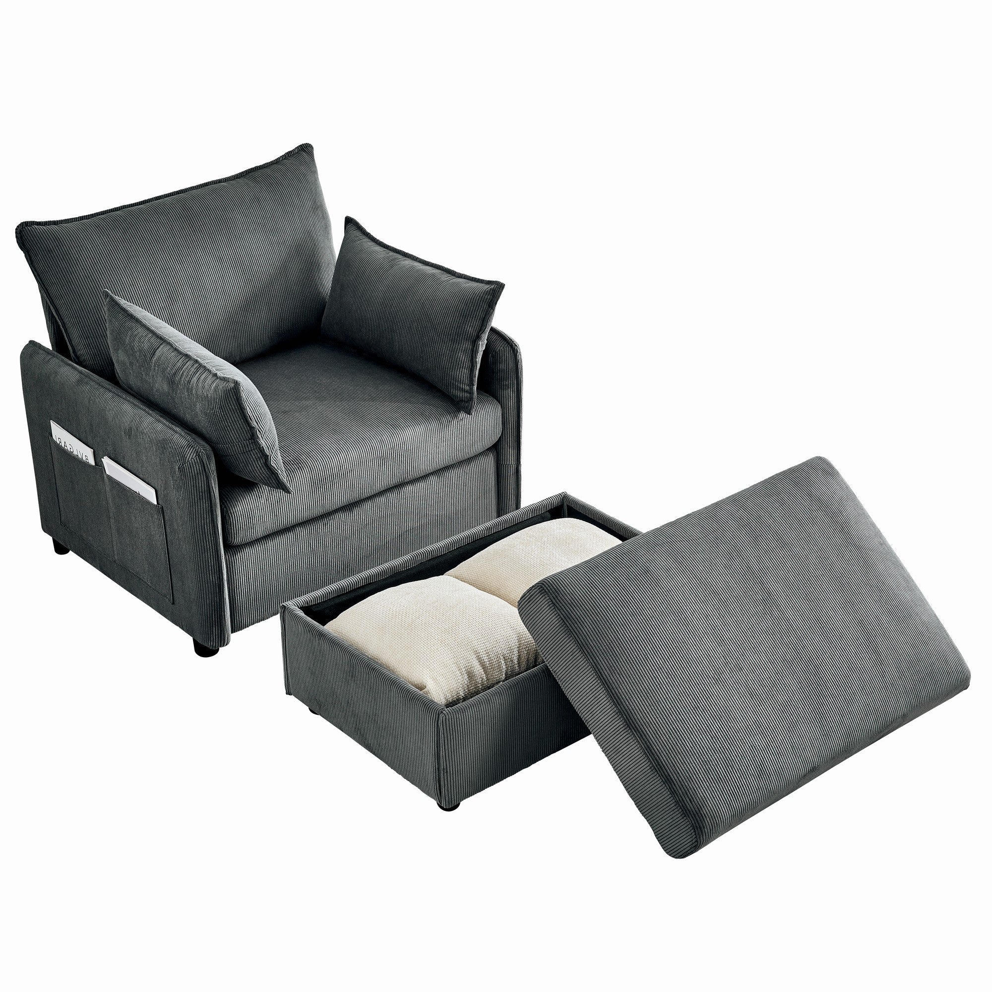 Comfy Corduroy Oversized Chaise Lounge Chair with Ottoman and Storage - Image 10