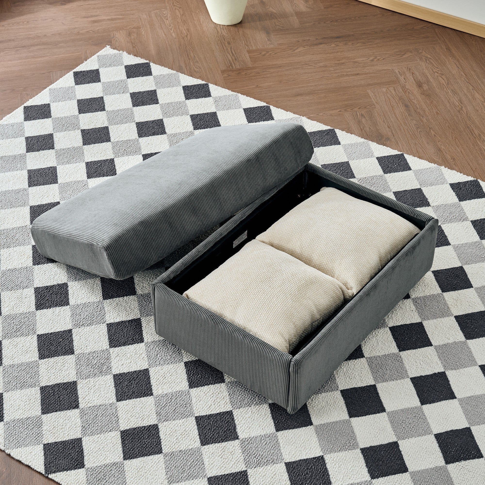 Comfy Corduroy Oversized Chaise Lounge Chair with Ottoman and Storage - Image 11