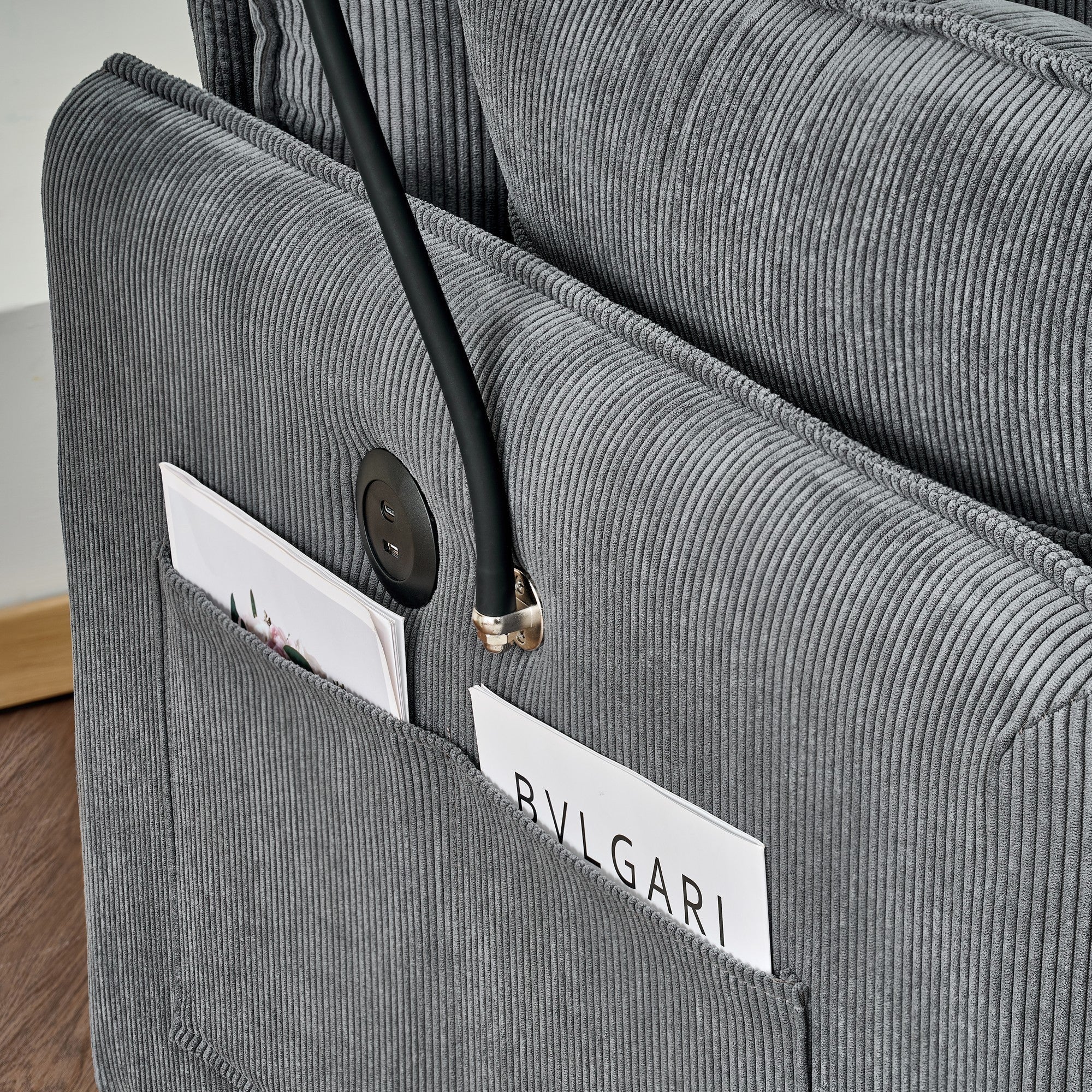 Comfy Corduroy Oversized Chaise Lounge Chair with Ottoman and Storage - Image 12