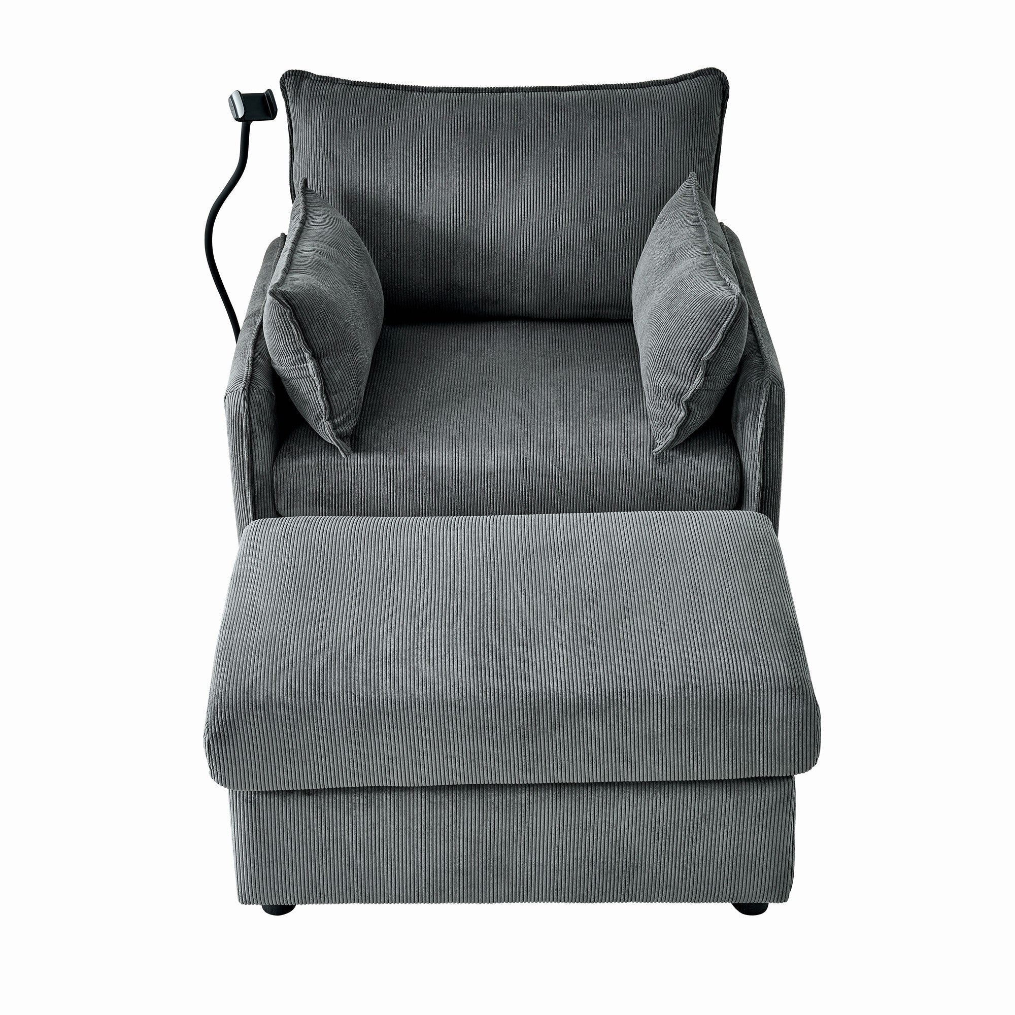 Comfy Corduroy Oversized Chaise Lounge Chair with Ottoman and Storage - Image 8