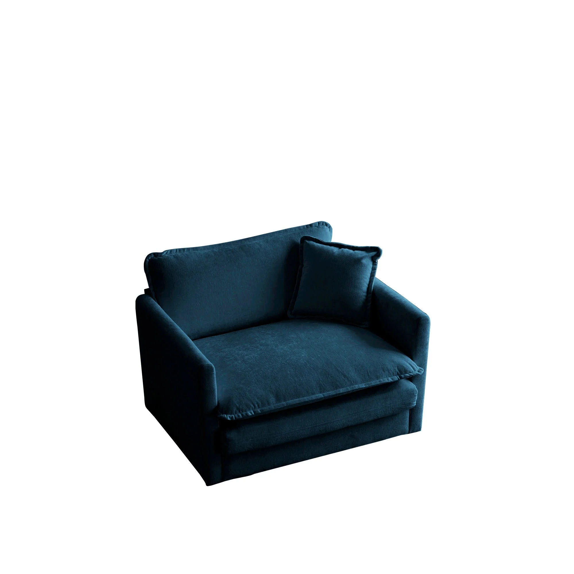 Comfy Deep Single Seat Sofa Upholstered Reading Armchair in Blue Chenille Fabric - Image 4