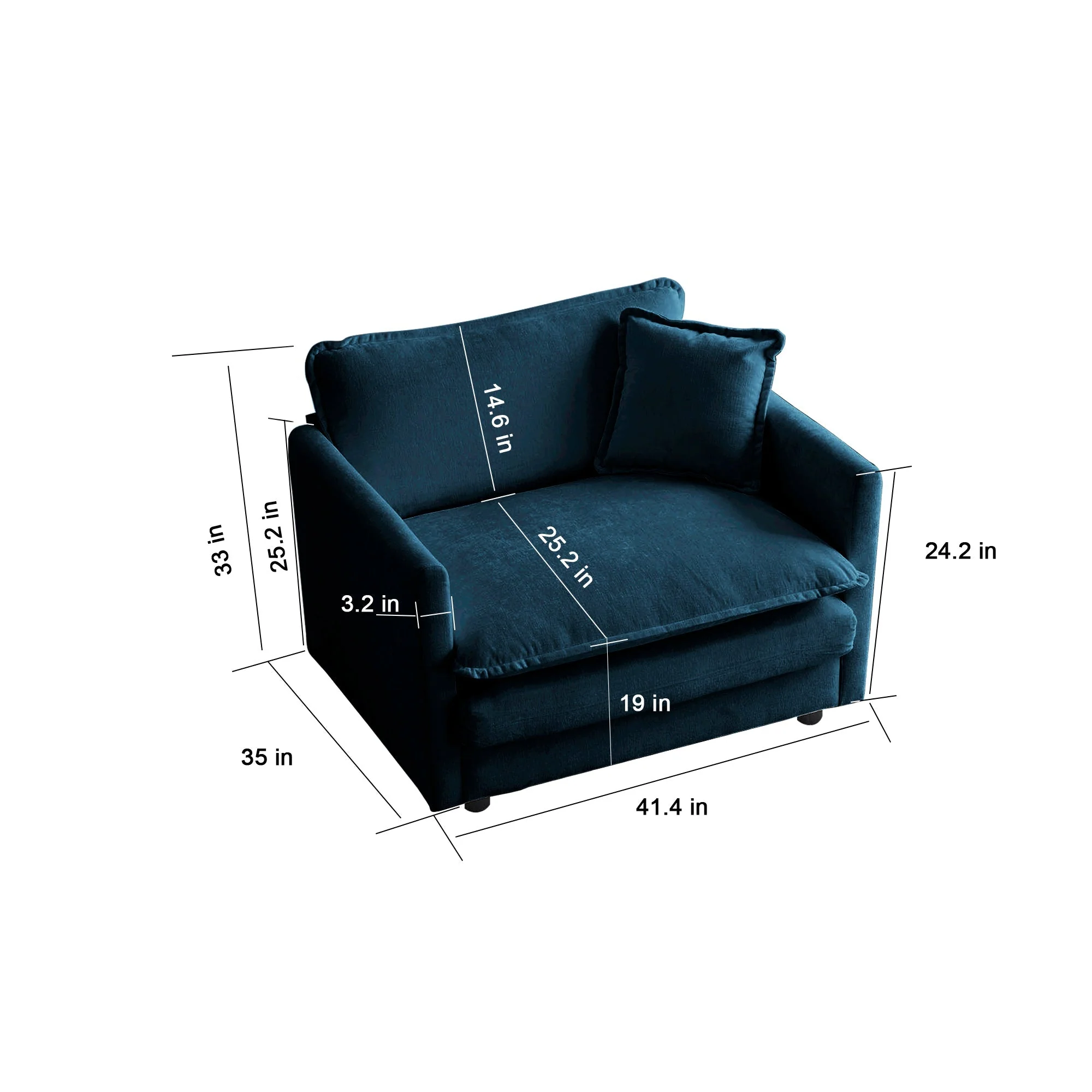 Comfy Deep Single Seat Sofa Upholstered Reading Armchair in Blue Chenille Fabric - Image 5