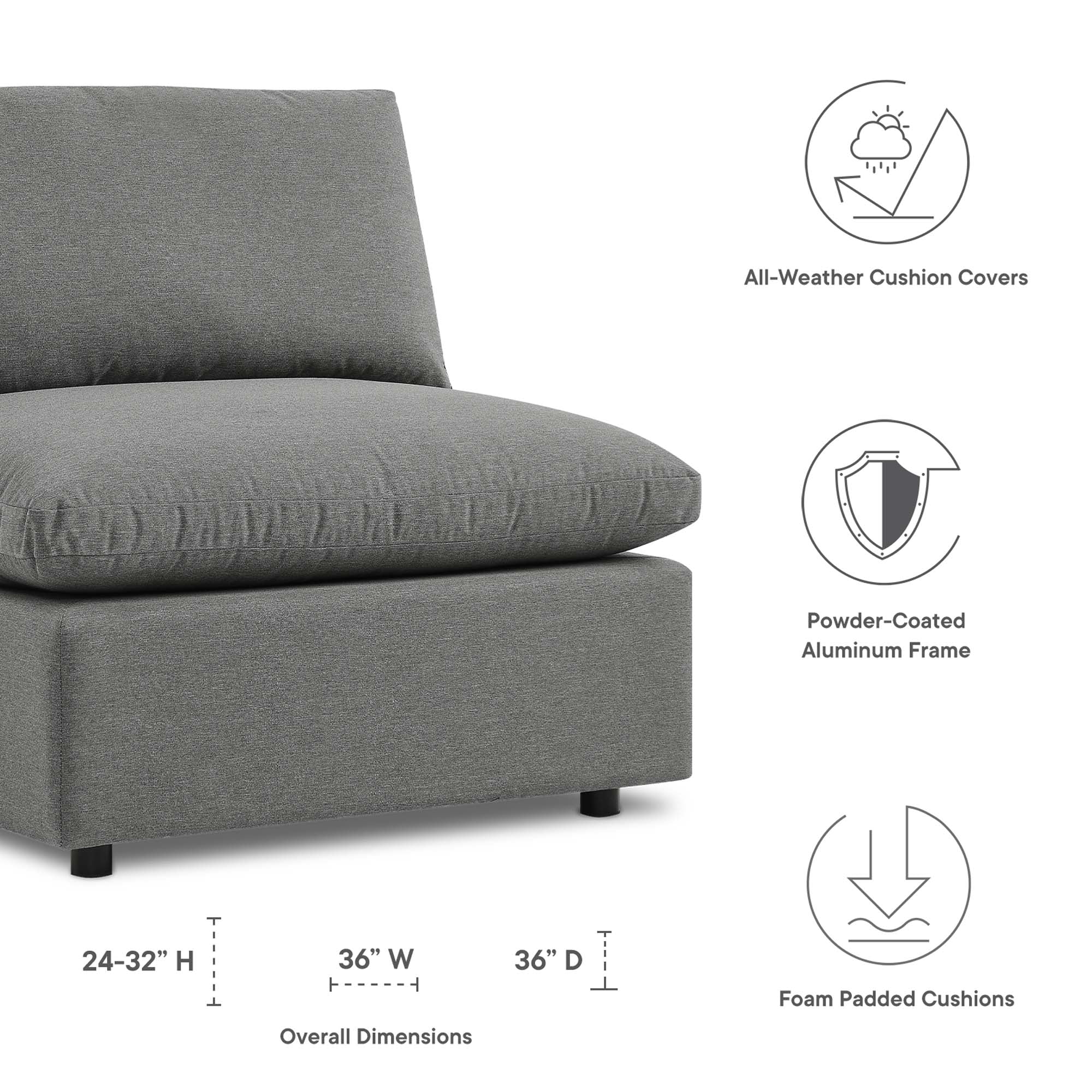 Commix Overstuffed Outdoor Patio Armless Chair by Modway - Image 13