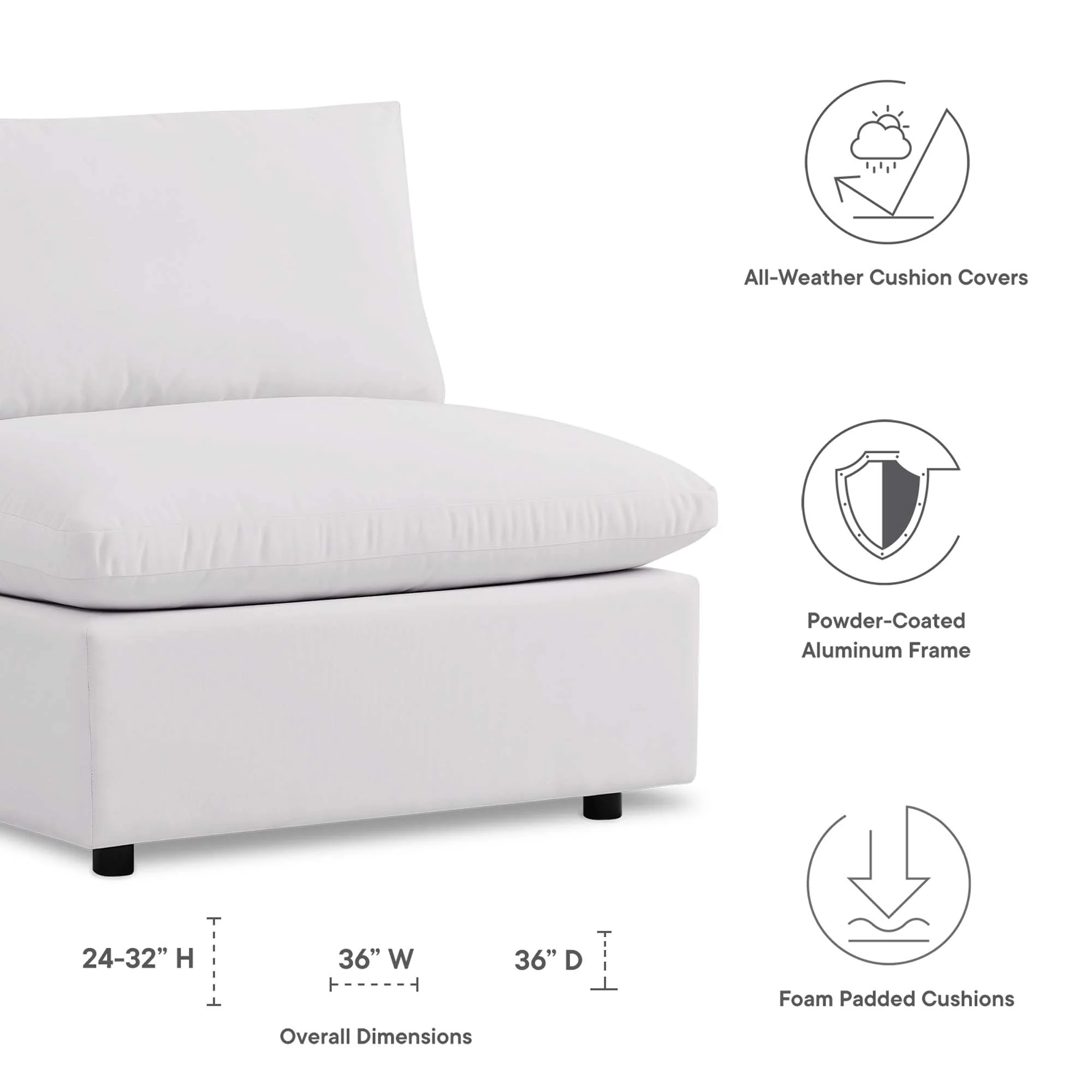 Commix Overstuffed Outdoor Patio Armless Chair by Modway - Image 2