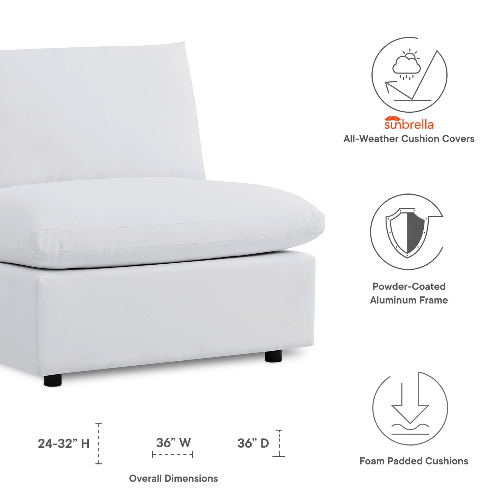 Commix Sunbrella� Outdoor Patio Armless Chair by Modway - Image 2