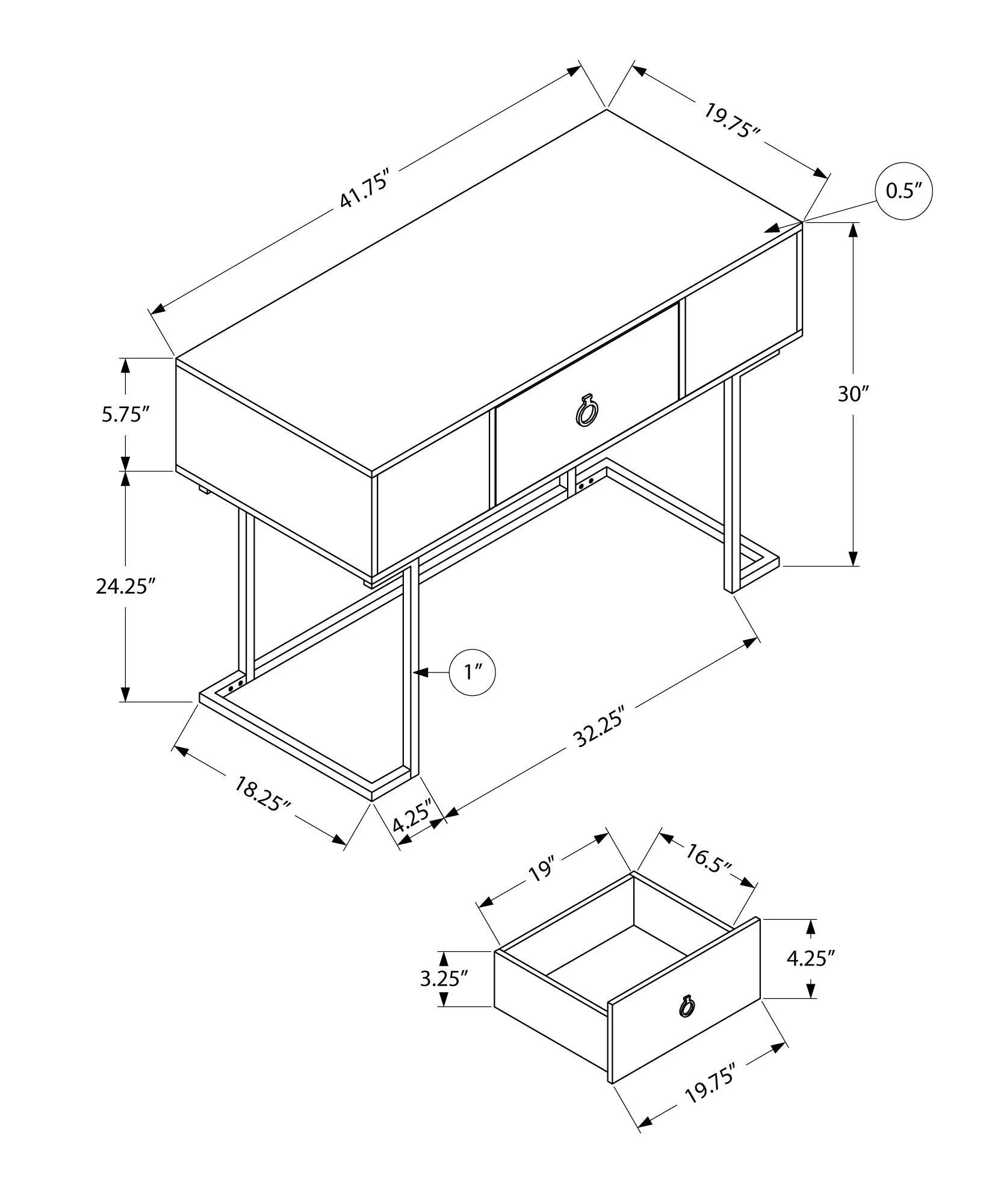 Computer Desk For Home Office, Glossy, Storage Drawer - Image 5