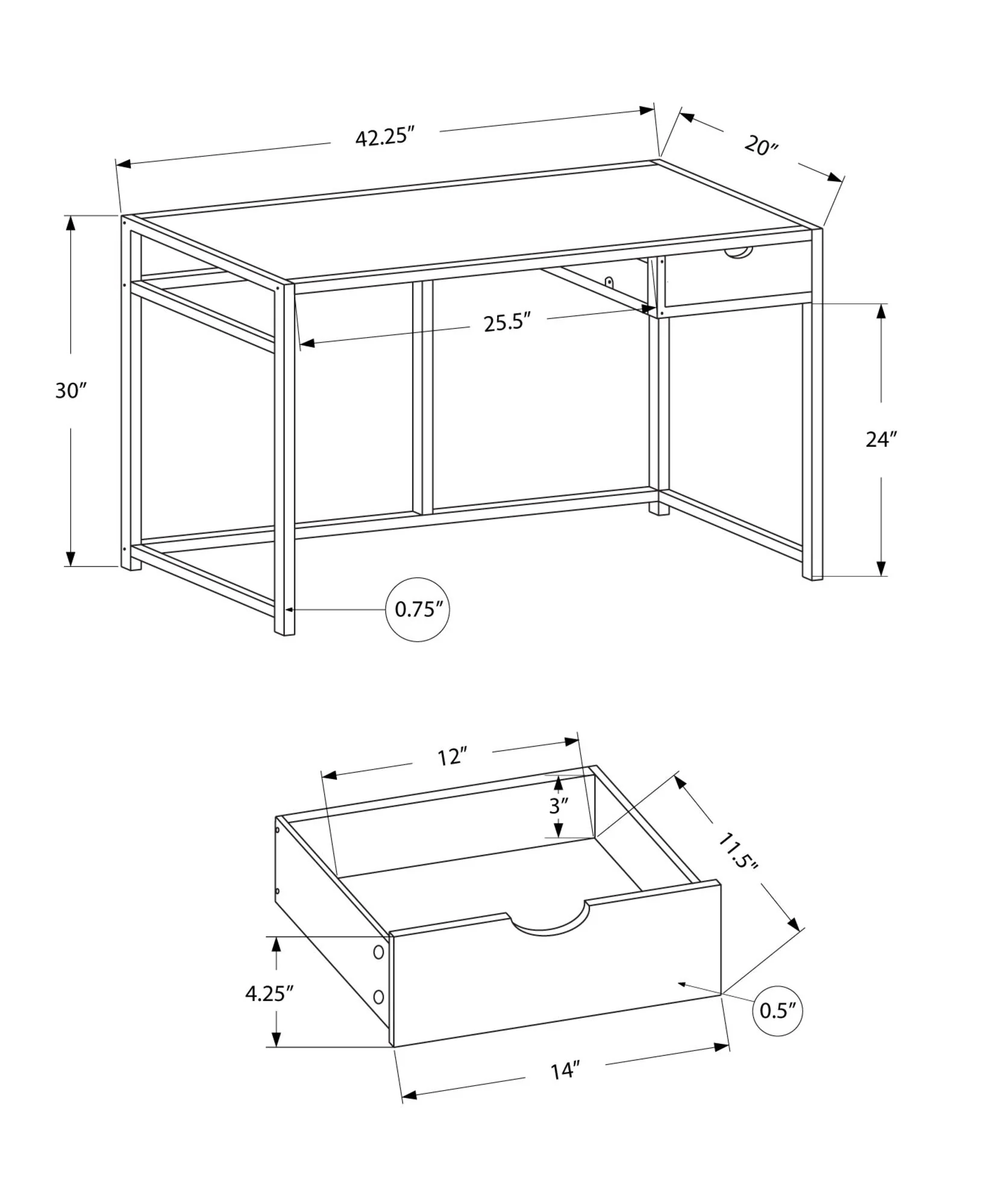 Computer Desk For Home Office, Laptop, 1 Storage Drawer, Contemporary & Modern - Image 20