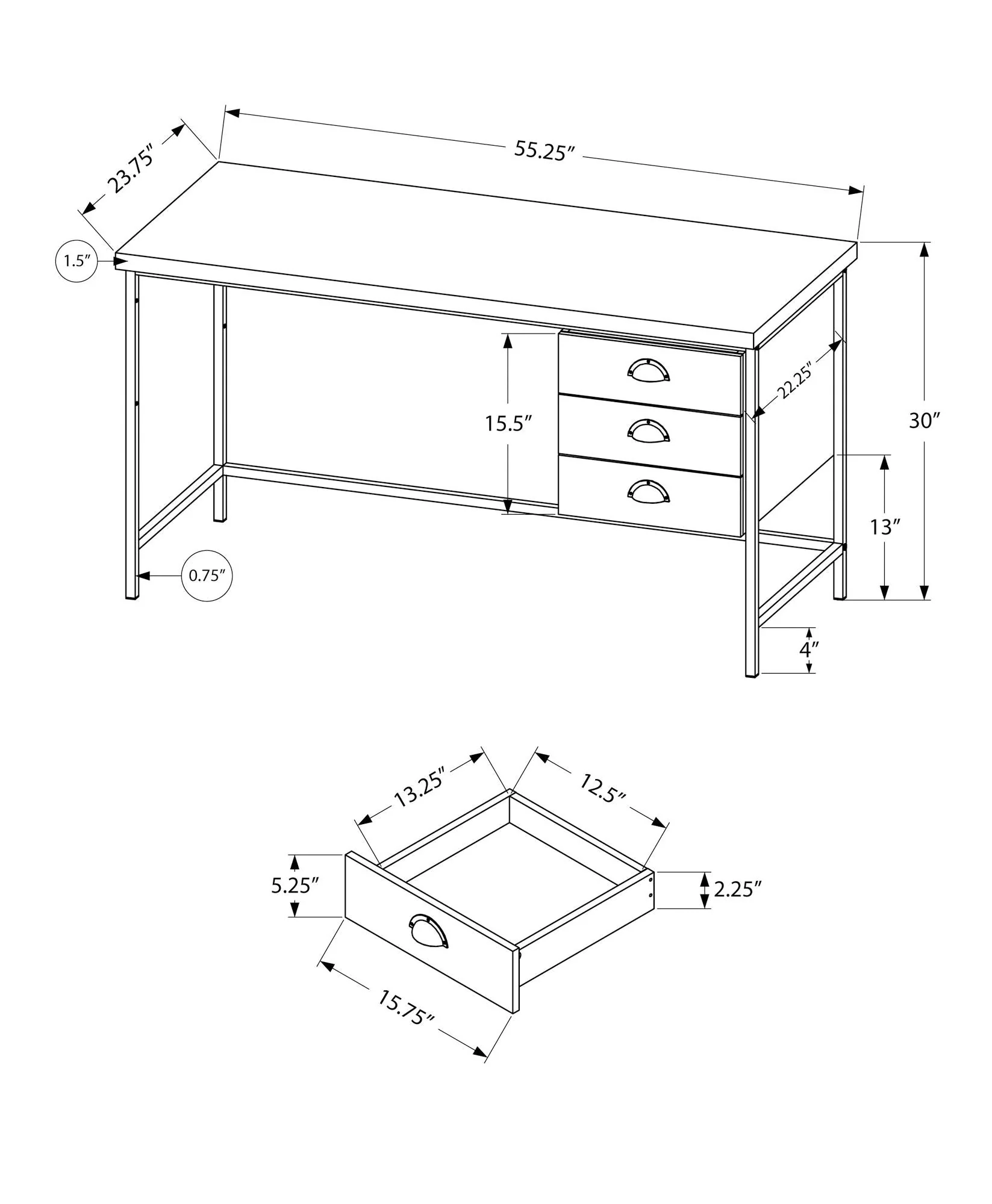 Computer Desk For Home Office, Laptop, 3 Storage Drawers, Contemporary & Moder - Image 6