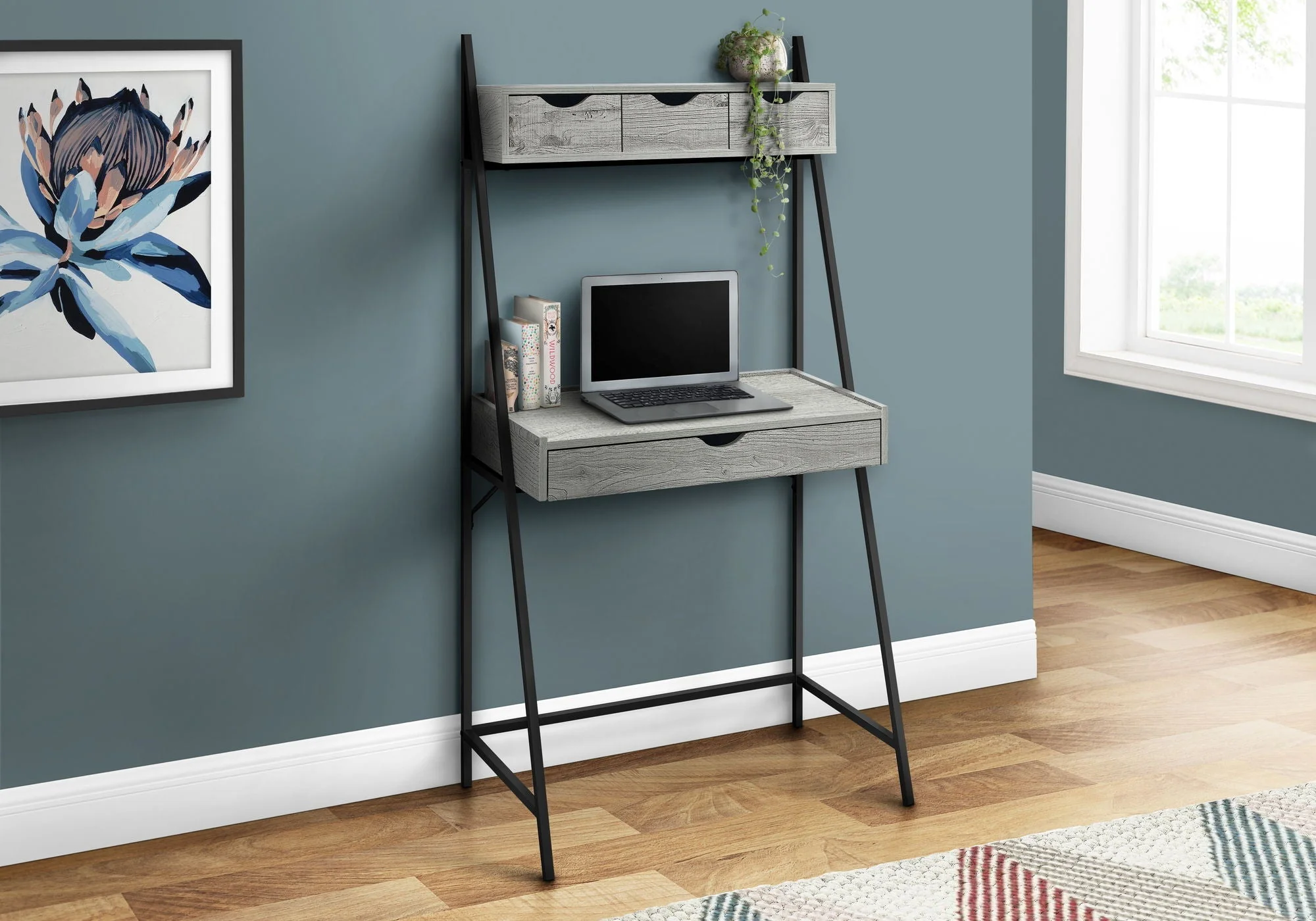 Computer Desk For Home Office, Laptop, Leaning, Storage Drawers, Contemporary & Modern - Image 5