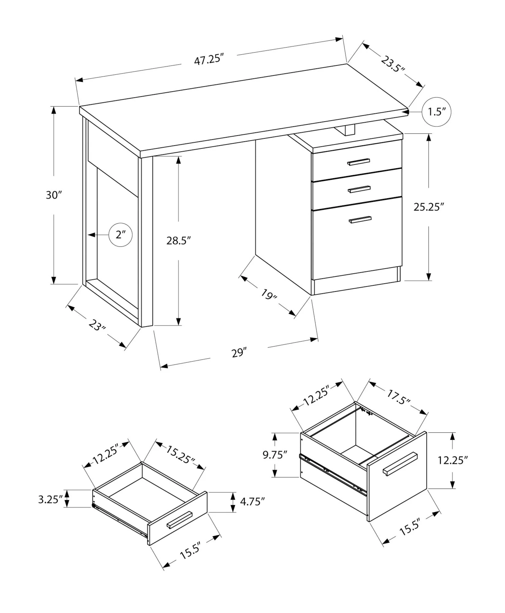 Computer Desk For Home Office Laptop, Left, Right Set - Up, Storage Drawers - Image 5