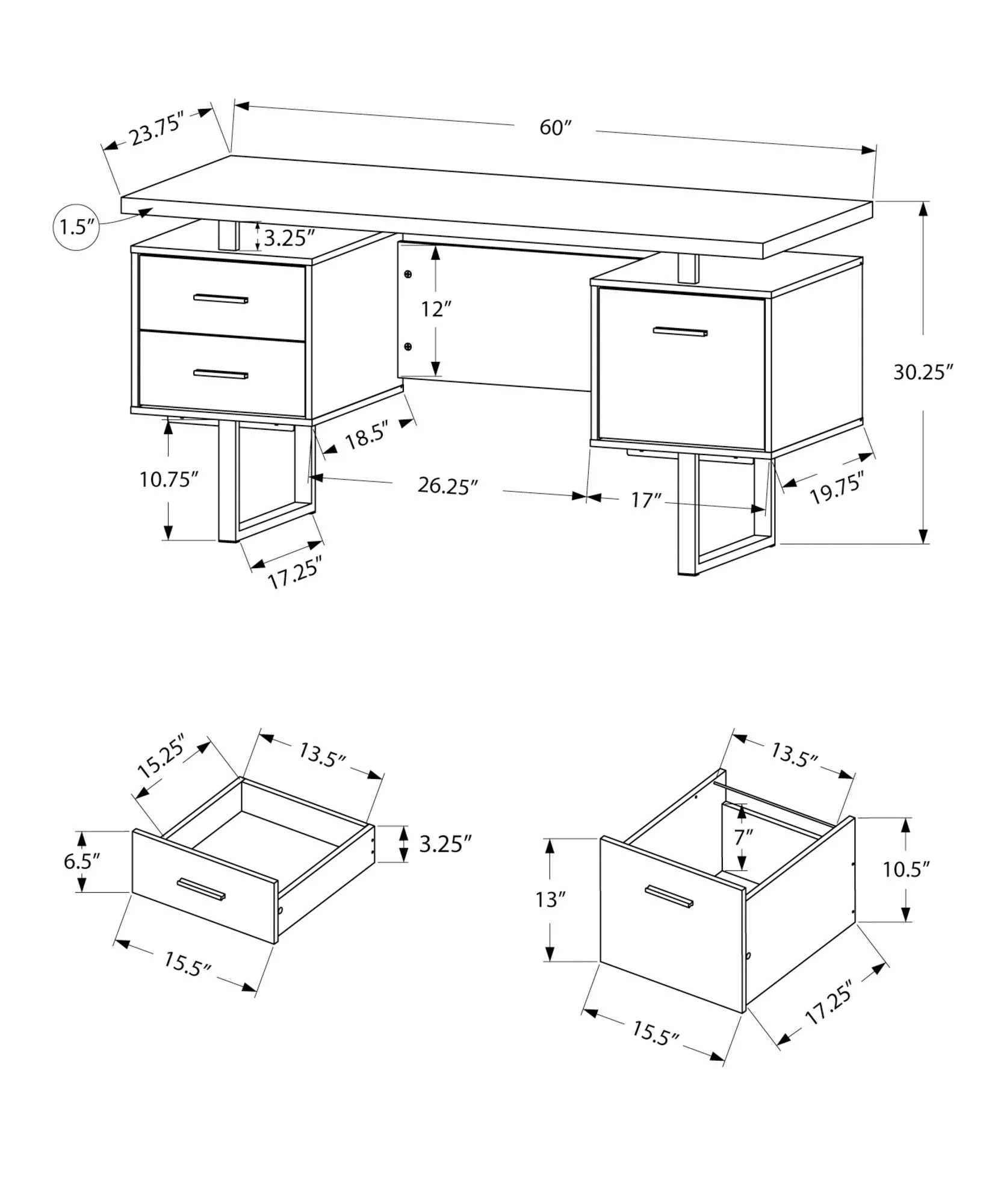 Computer Desk For Home Office, Laptop, Left, Right Set - Up, Storage Drawers, Contemporary & Modern - Image 17