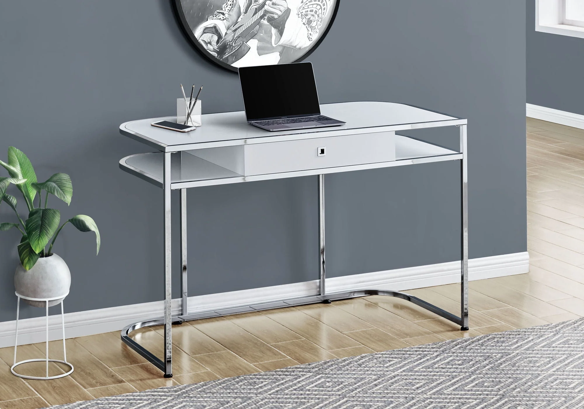 Computer Desk For Home Office, Laptop, Storage Drawers, Contemporary And Modern - White - Image 3