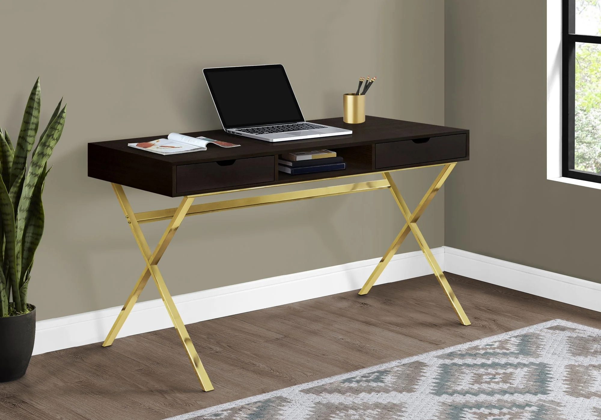 Computer Desk For Home Office, Laptop, Storage Drawers, Contemporary & Modern - Espresso - Image 4