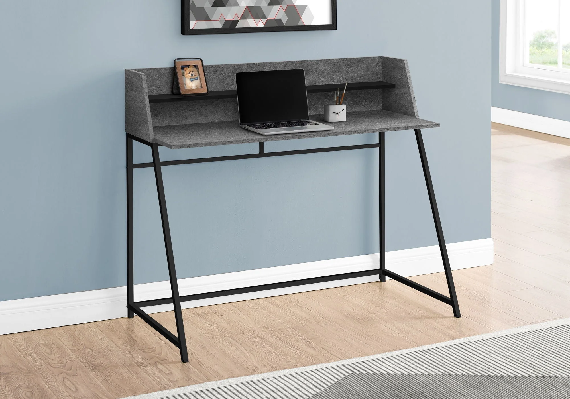Computer Desk For Home Office, Laptop, Storage Shelves, Marble Look Contemporary & Modern - Image 16