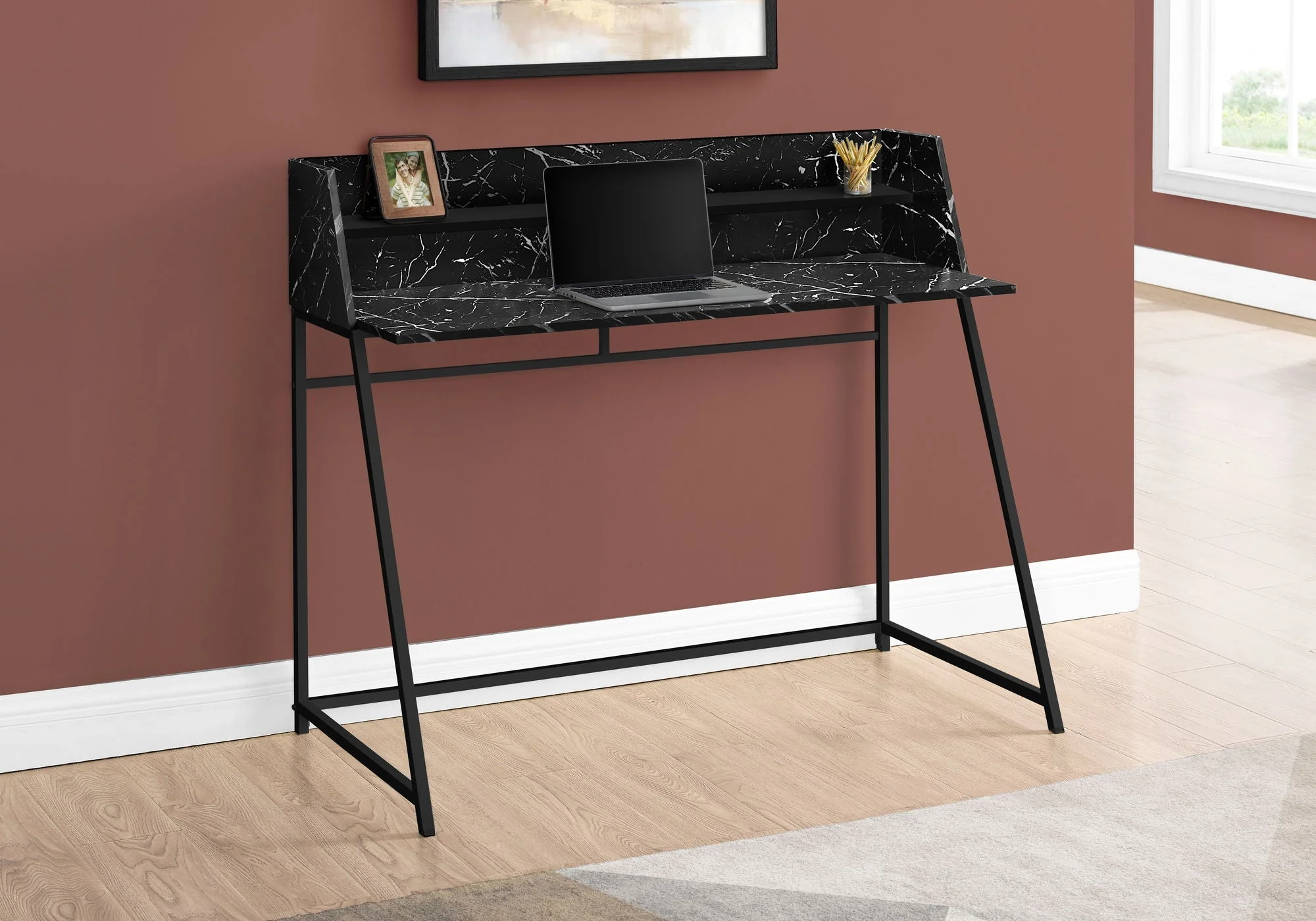 Computer Desk For Home Office, Laptop, Storage Shelves, Marble Look Contemporary & Modern - Image 22