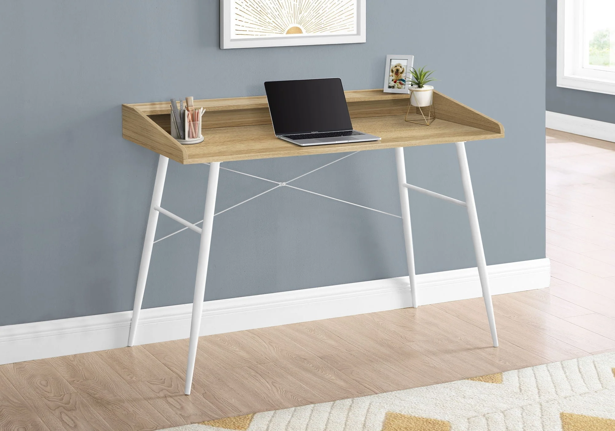 Computer Desk for Home Office, Laptop, Storage Shelves - Natural - Image 3