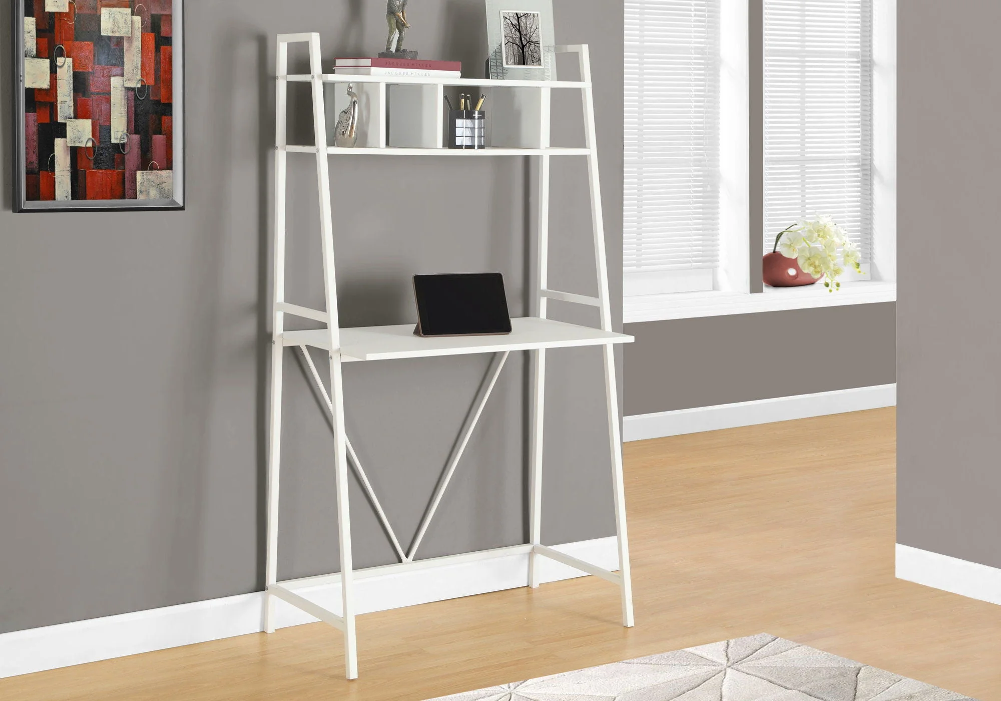 Computer Desk for Home Office, Laptop & Storage Shelves - White - Image 2