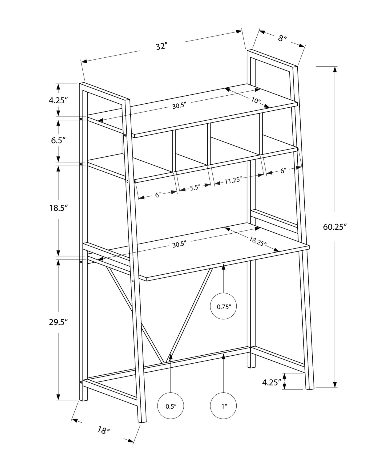 Computer Desk for Home Office, Laptop & Storage Shelves - White - Image 4