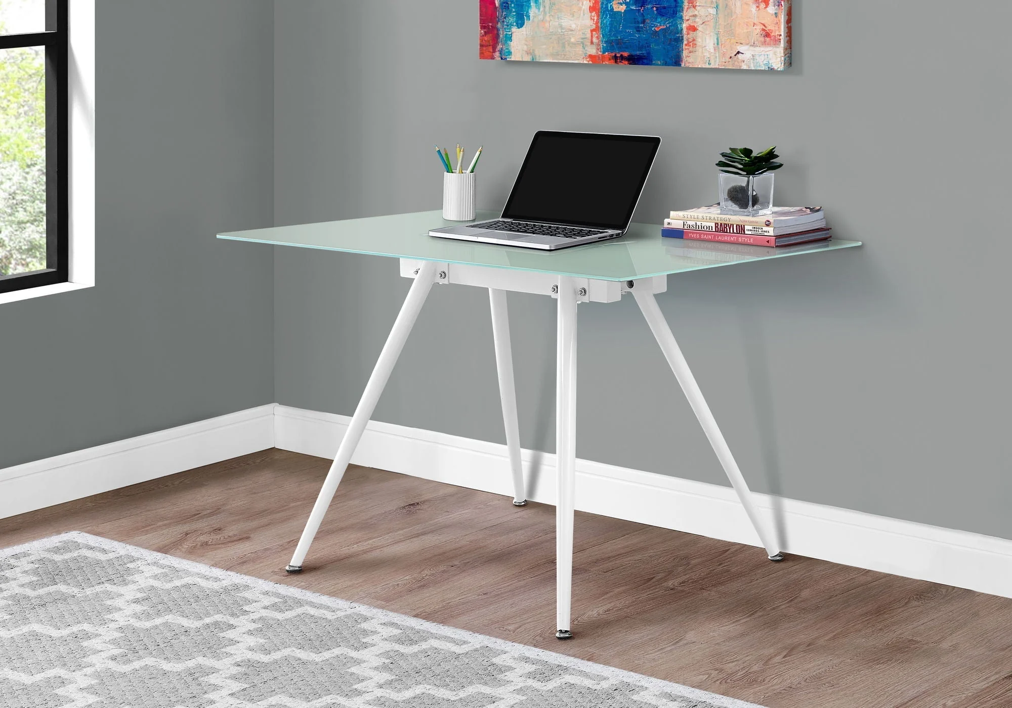 Computer Desk For Home Office, Laptop, Tempered Glass, Contemporary & Modern - White - Image 4