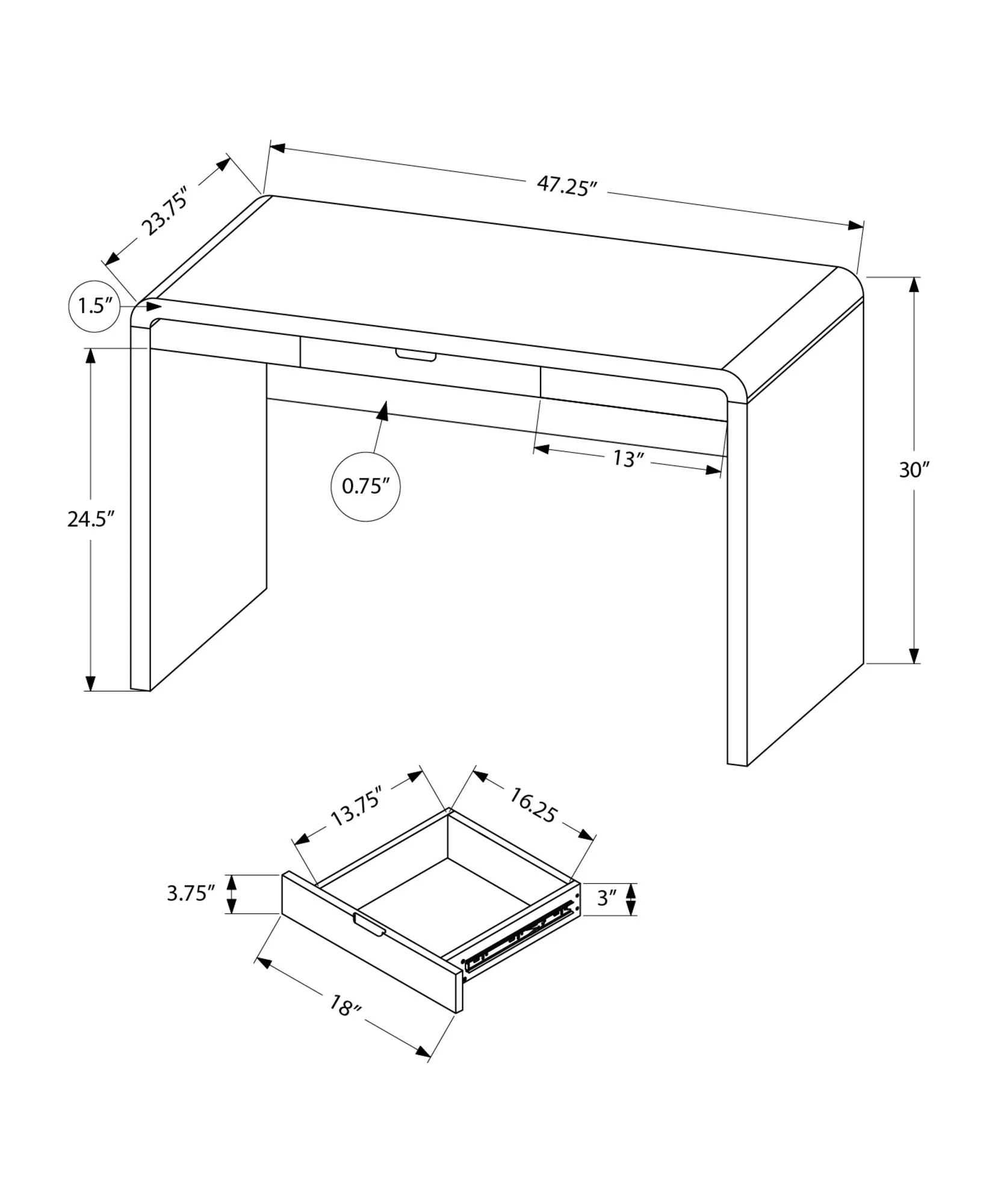 Computer Desk For Home Office, Storage Drawers, Contemporary & Modern - White - Image 2