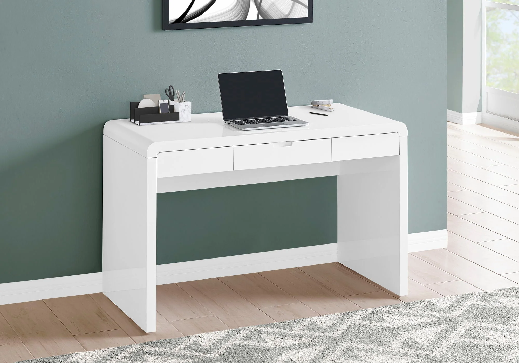 Computer Desk For Home Office, Storage Drawers, Contemporary & Modern - White - Image 4