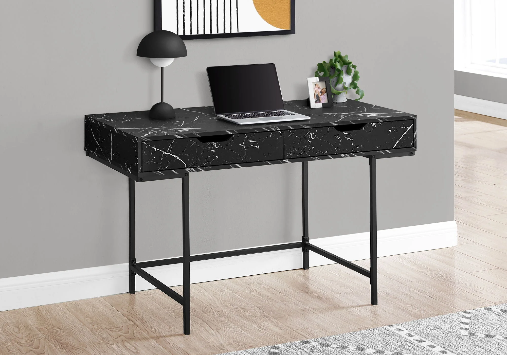 Computer Desk For Home Office, Storage Drawers, Marble Look Contemporary & Modern - Image 7