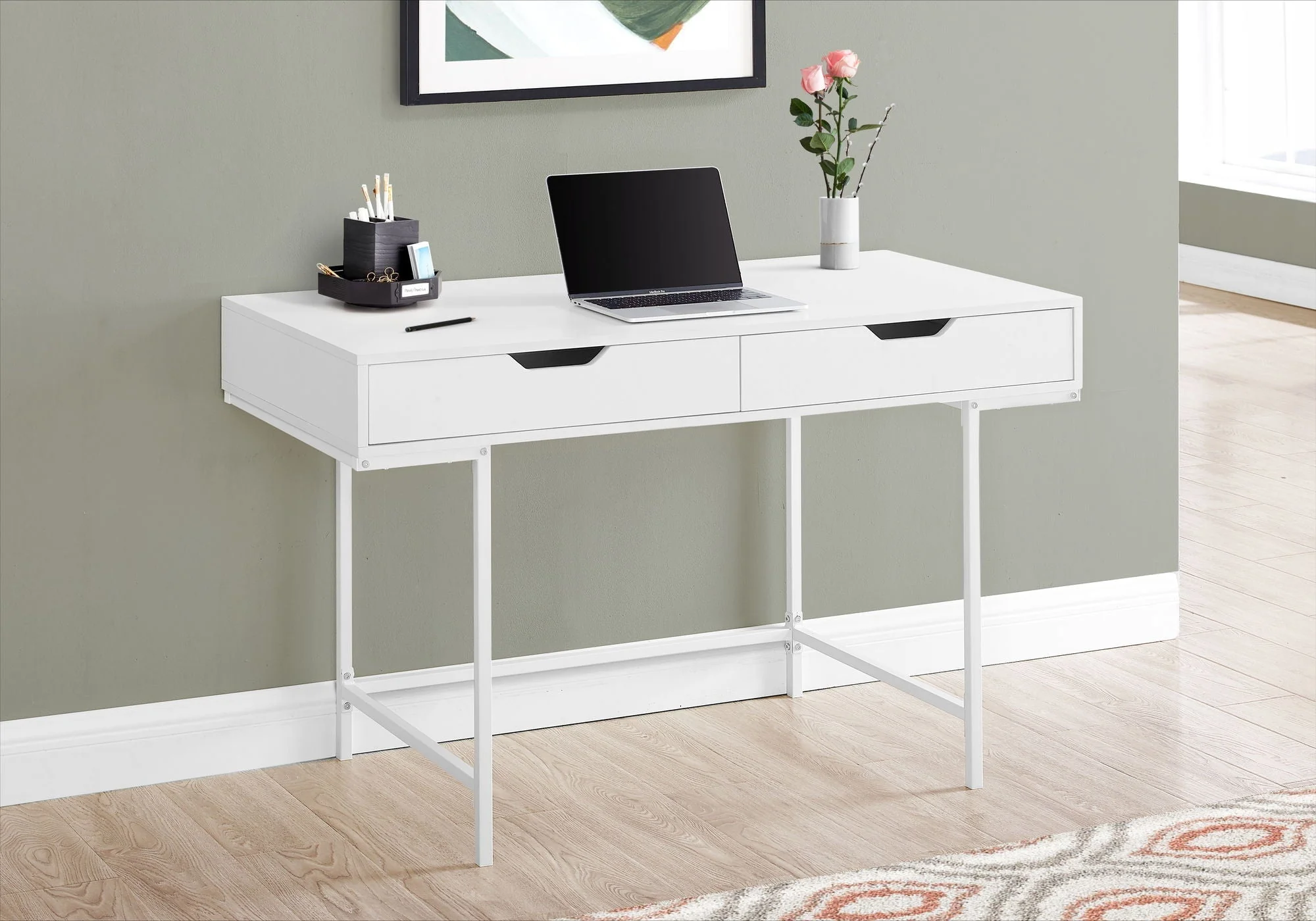Computer Desk For Home Office, Storage Drawers, Marble Look Contemporary & Modern - Image 8