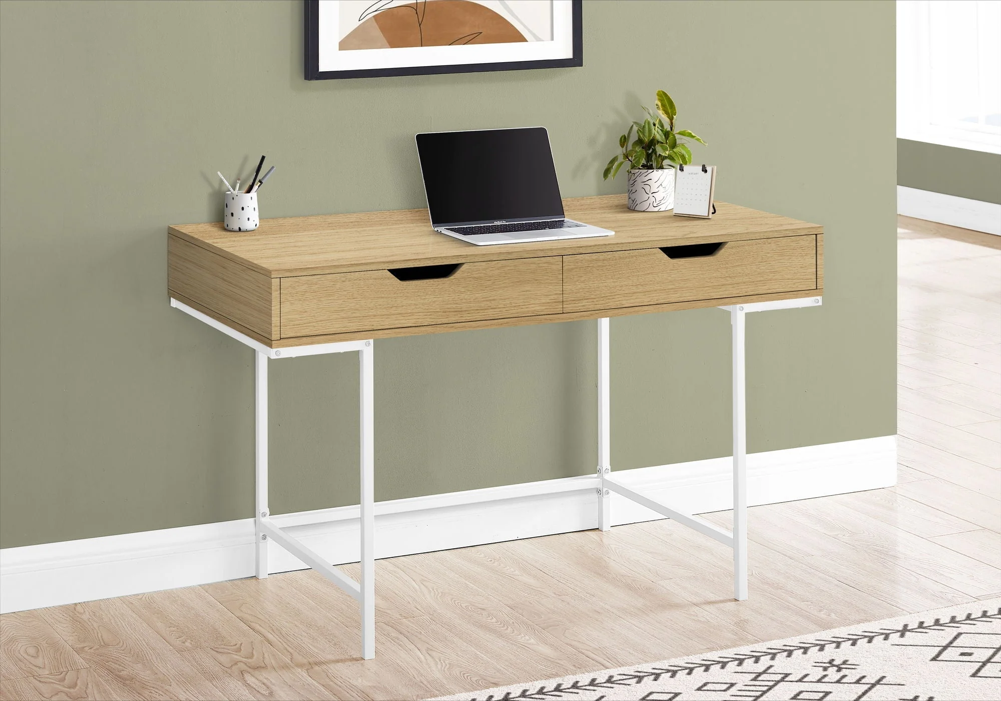 Computer Desk For Home Office, Storage Drawers, Marble Look Contemporary & Modern - Image 9