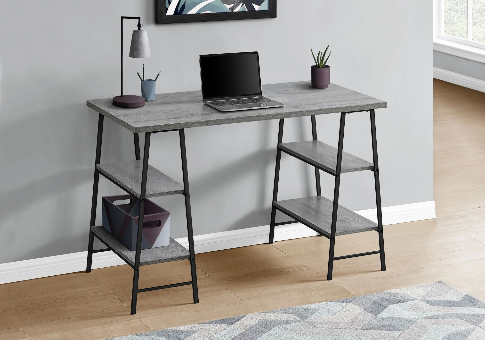 Computer Desk For Home Office, Storage Shelves, Industrial Design - Image 5