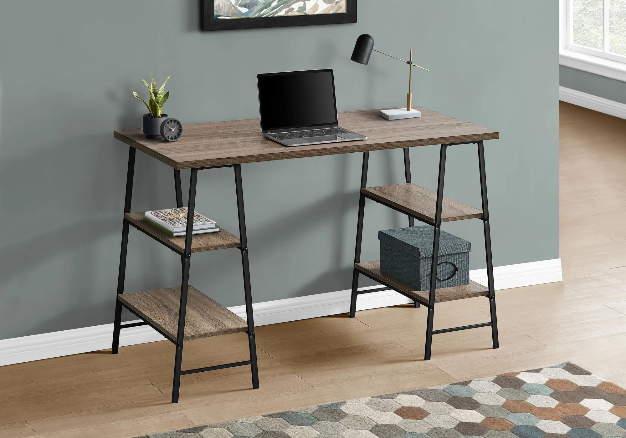 Computer Desk For Home Office, Storage Shelves, Industrial Design - Image 9