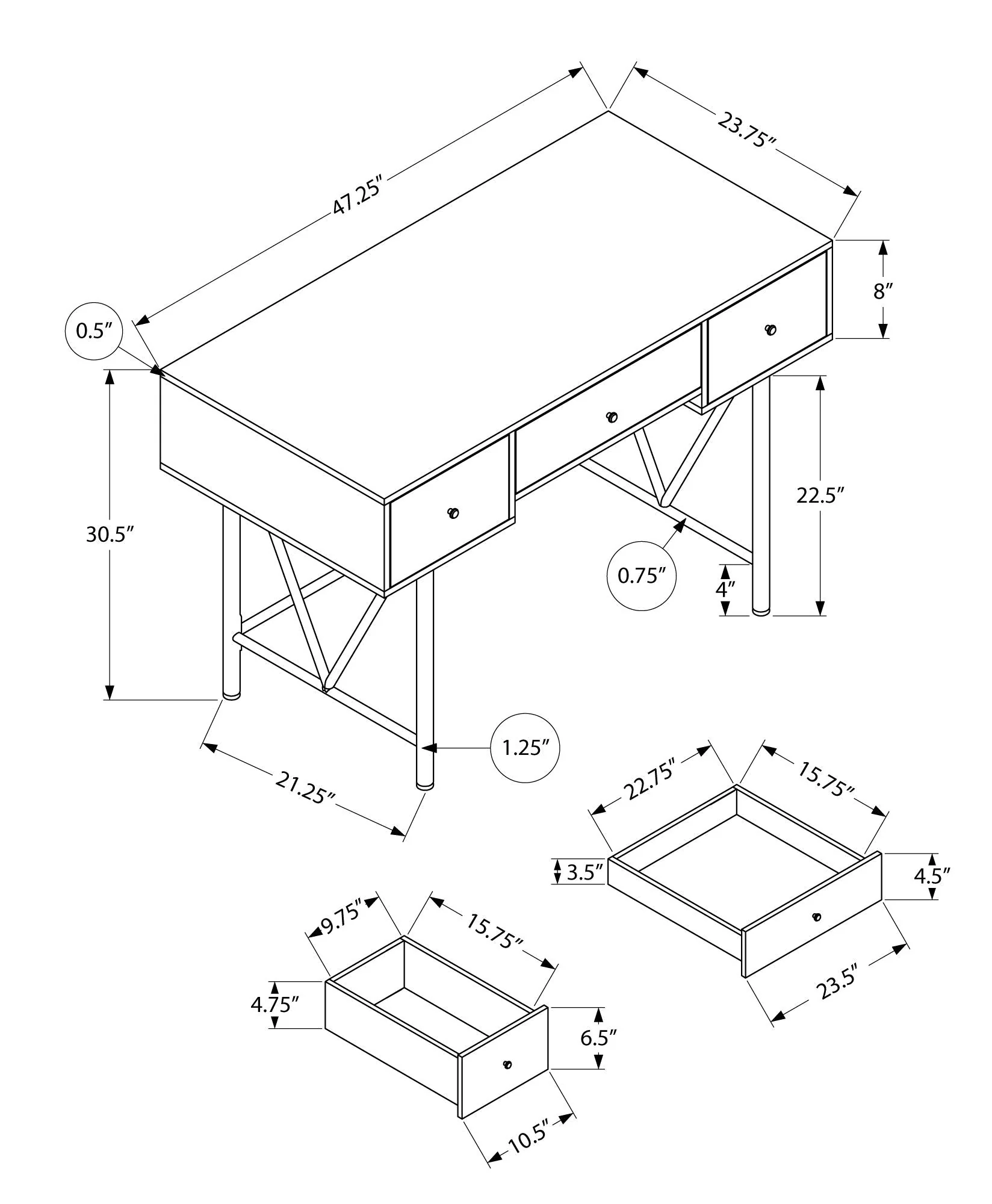 Computer Desk For Home Office, Stylish Design, Storage Drawers, Transitional - Image 10