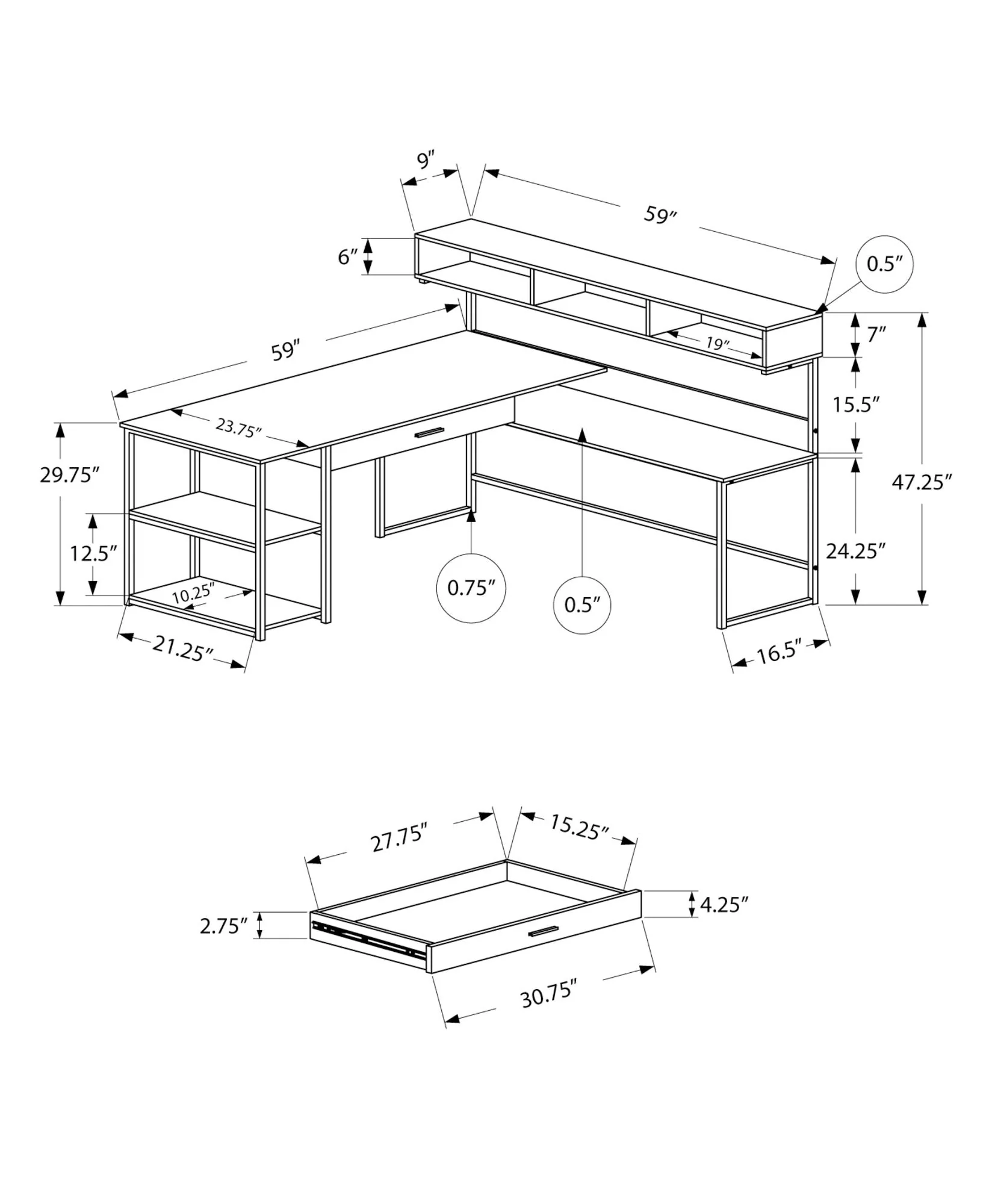 Computer Desk, Home Office, Corner, Storage Drawers, L Shape, Contemporary & Modern - Image 10