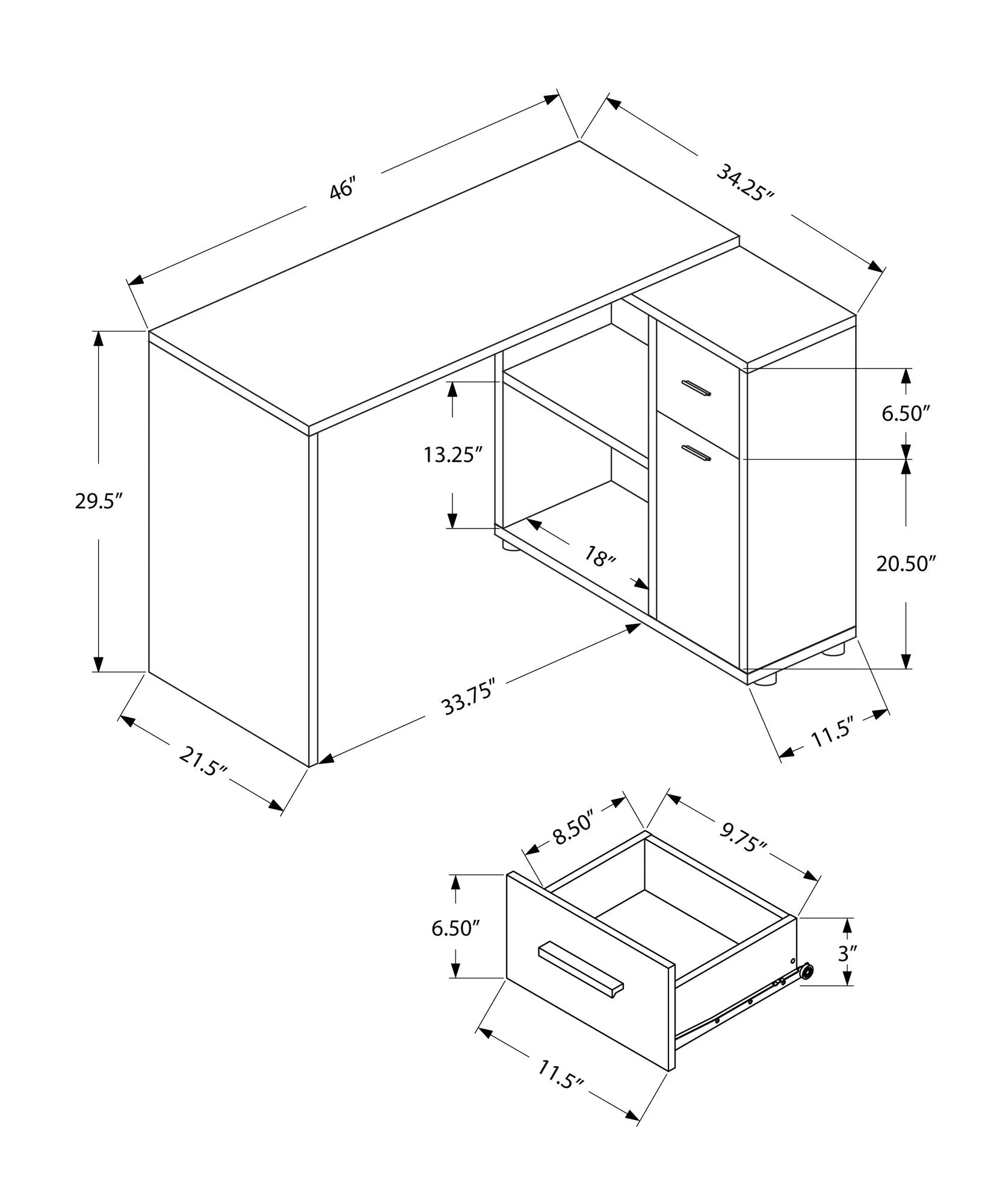 Computer Desk, Home Office, Corner, Storage Drawers, L Shape, Contemporary & Modern - Image 10